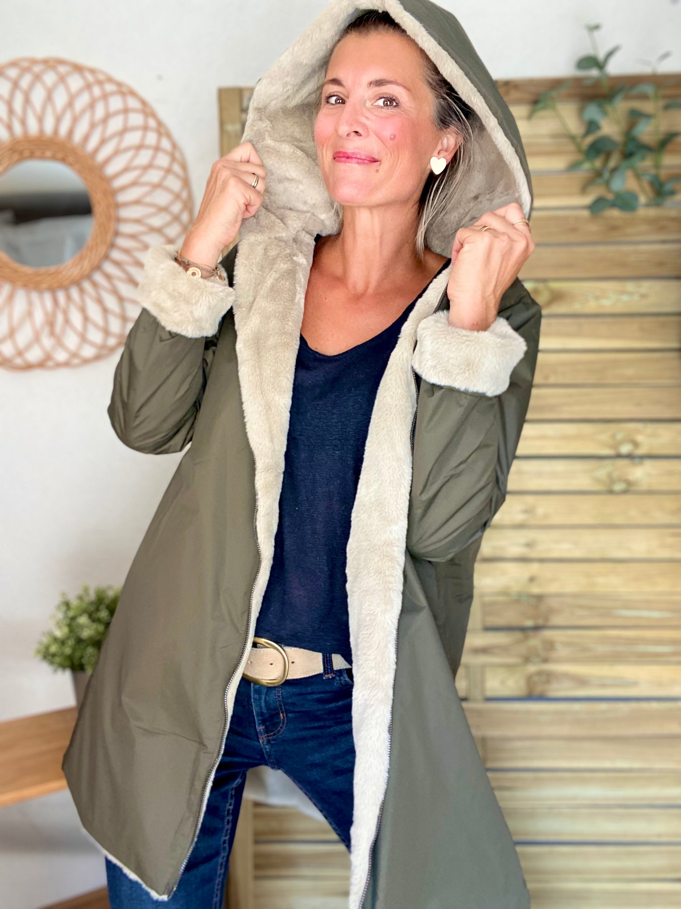 Parka Imperméable réversible fourrée Kaki / Beige ALIX - LAURA JO