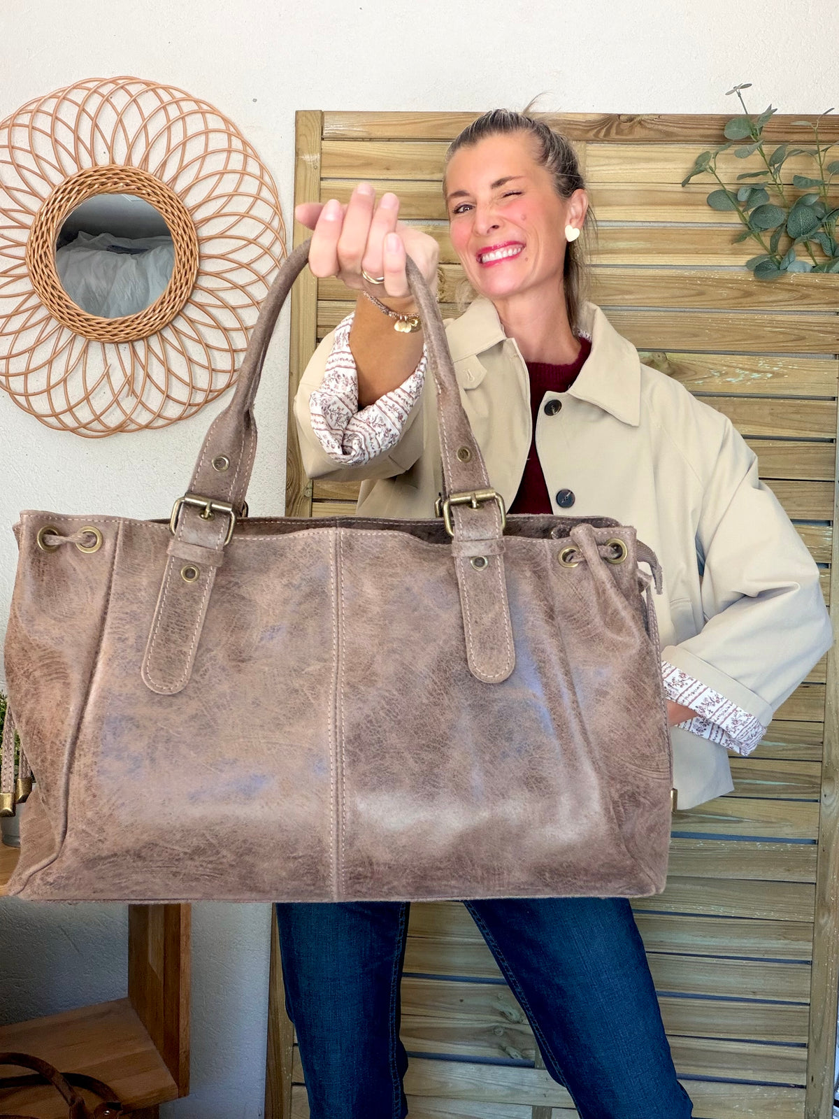 Sac cabas XL en cuir vieilli • COOPER Taupe