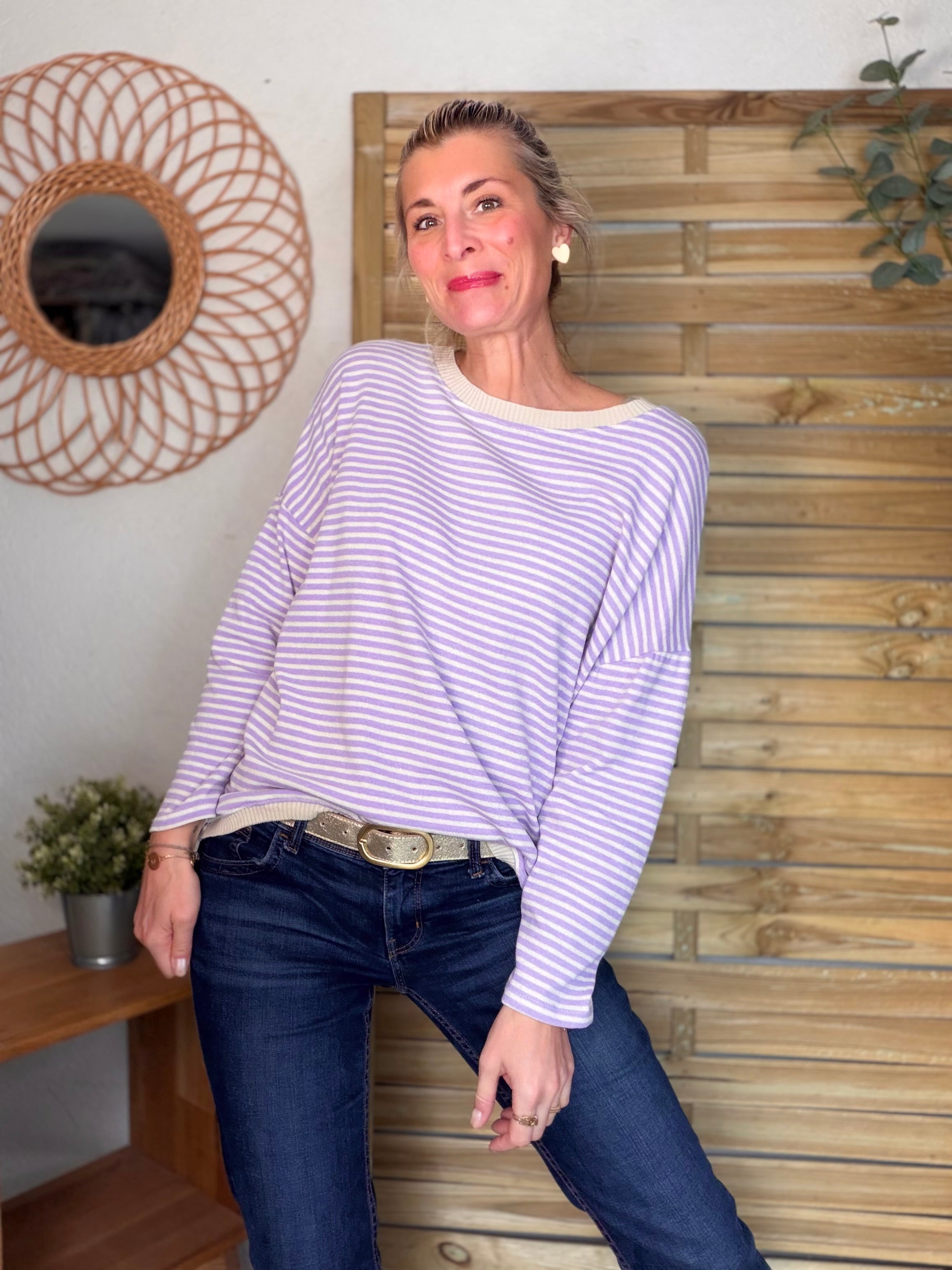 Pull fin rayé ample ROMANE - Lilas