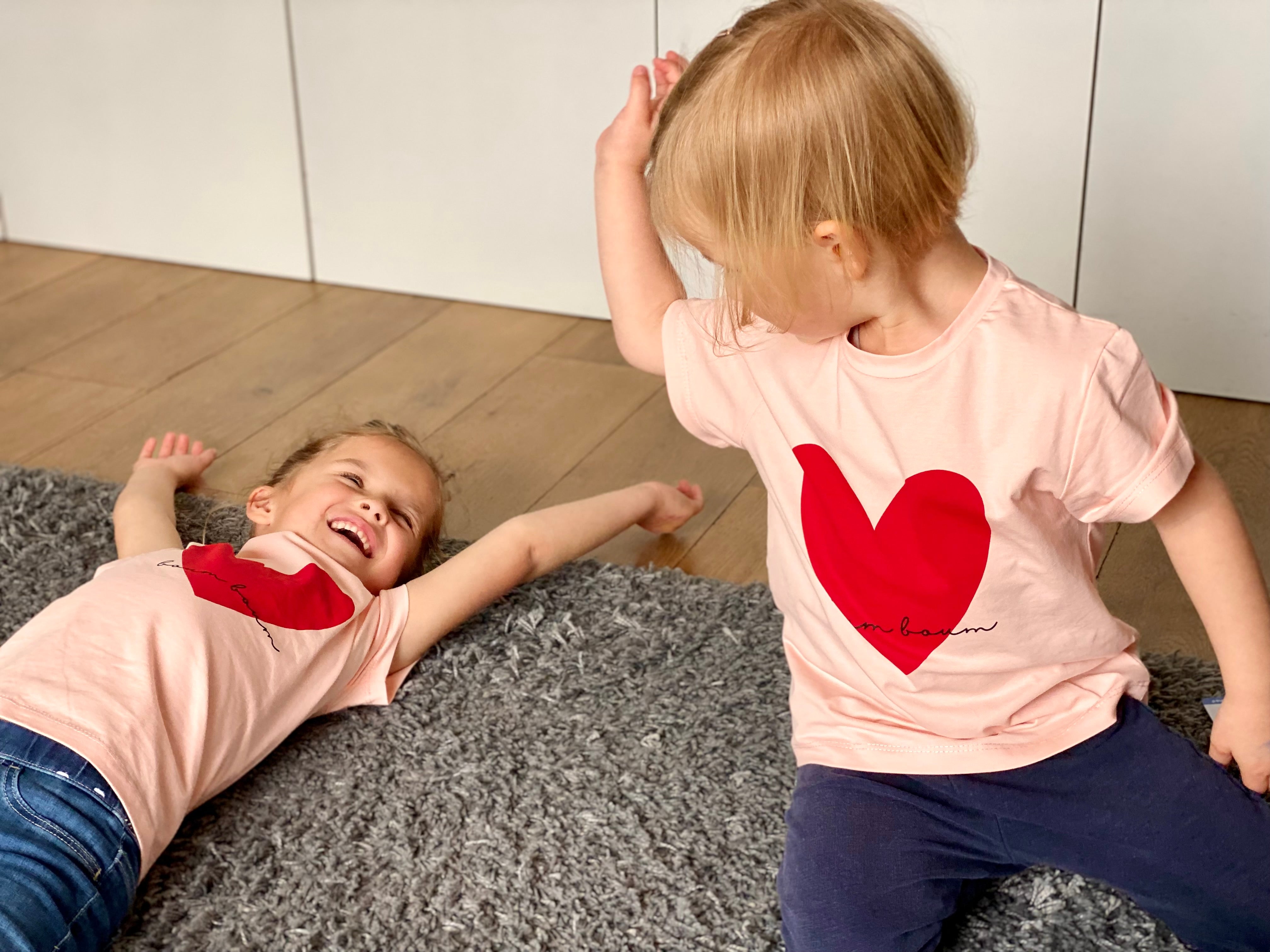 Tee shirt FAMILY rose, coeur rouge BOUM BOUM - taille 2 ans au XL - FIN DE SÉRIE