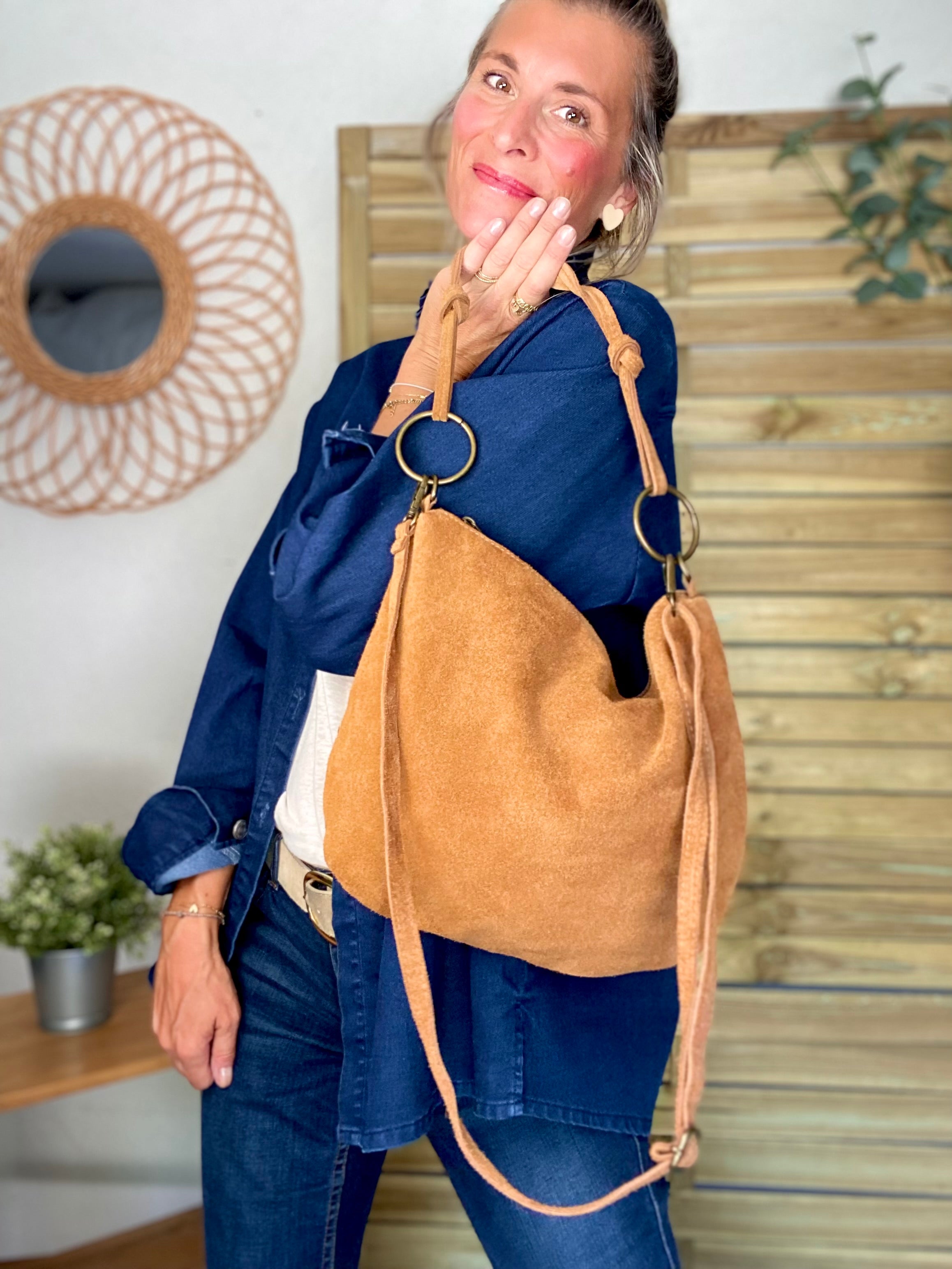 Sac en cuir daim SCOTT - Camel