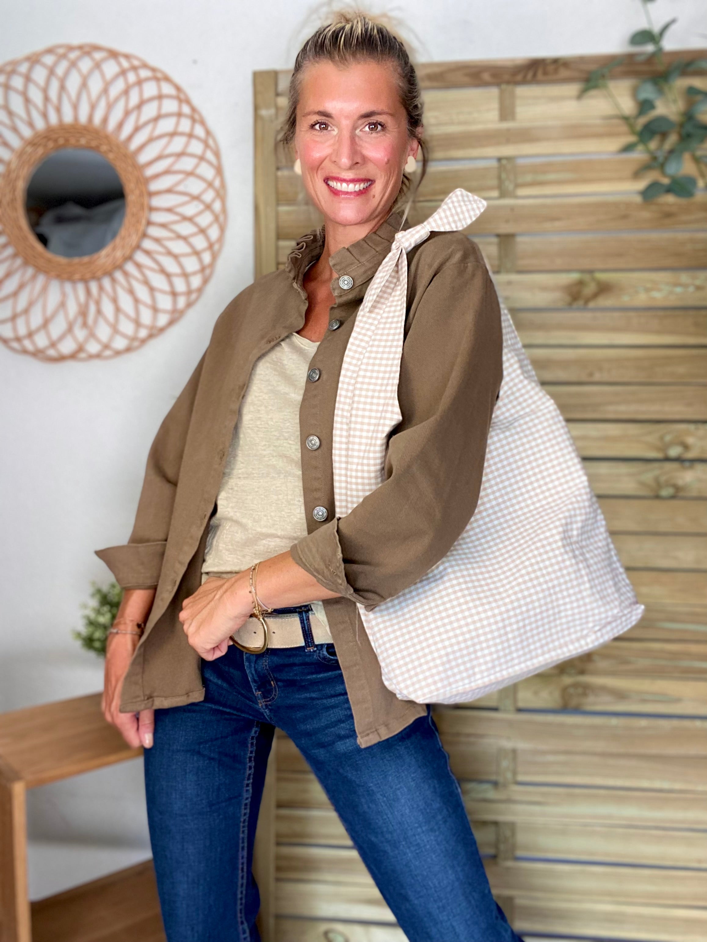Sac cabas imprimé MEGAN - Vichy beige
