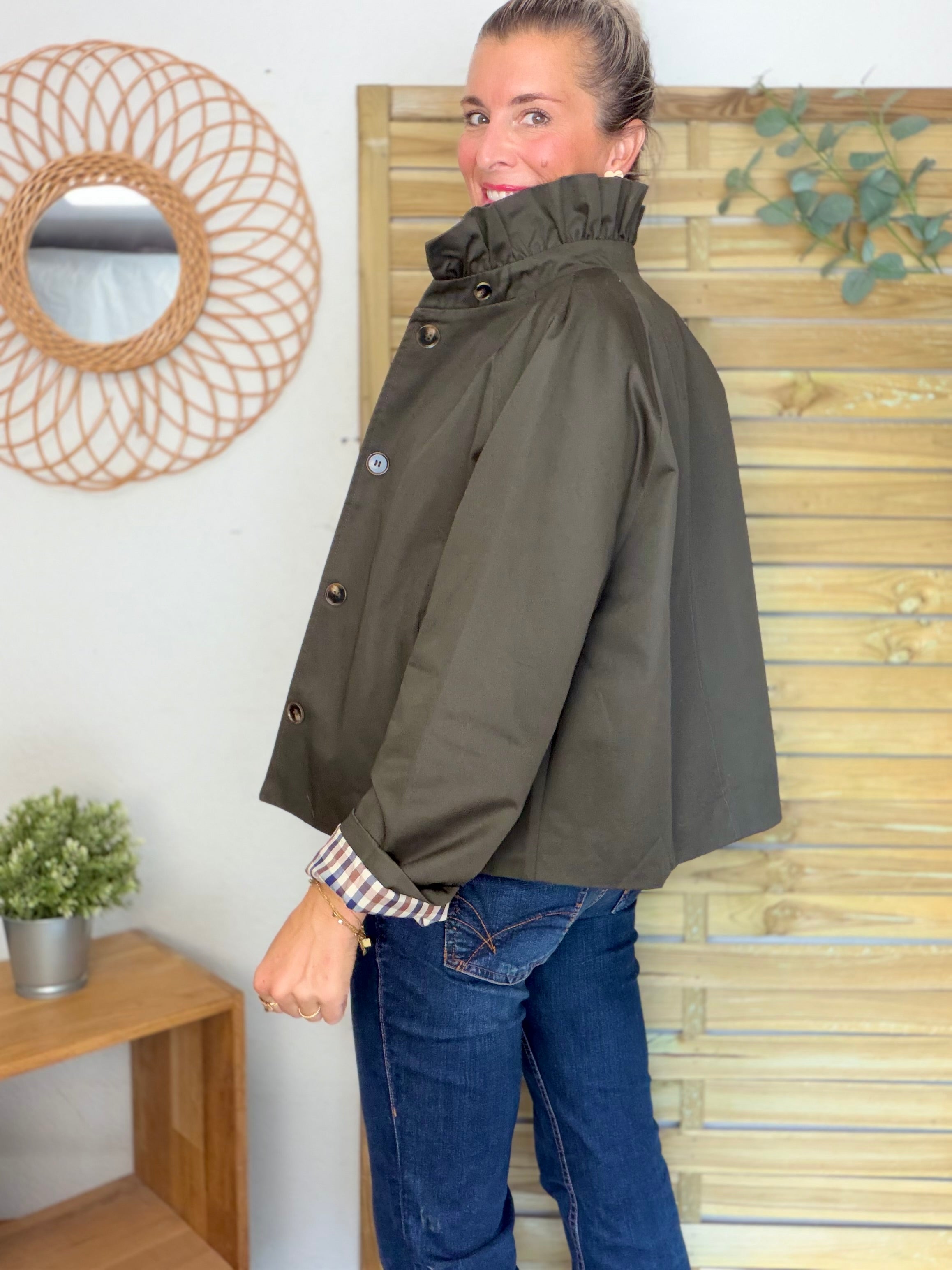 Veste Trench col victorien doublure carreaux - VICTORIA Kaki foncé