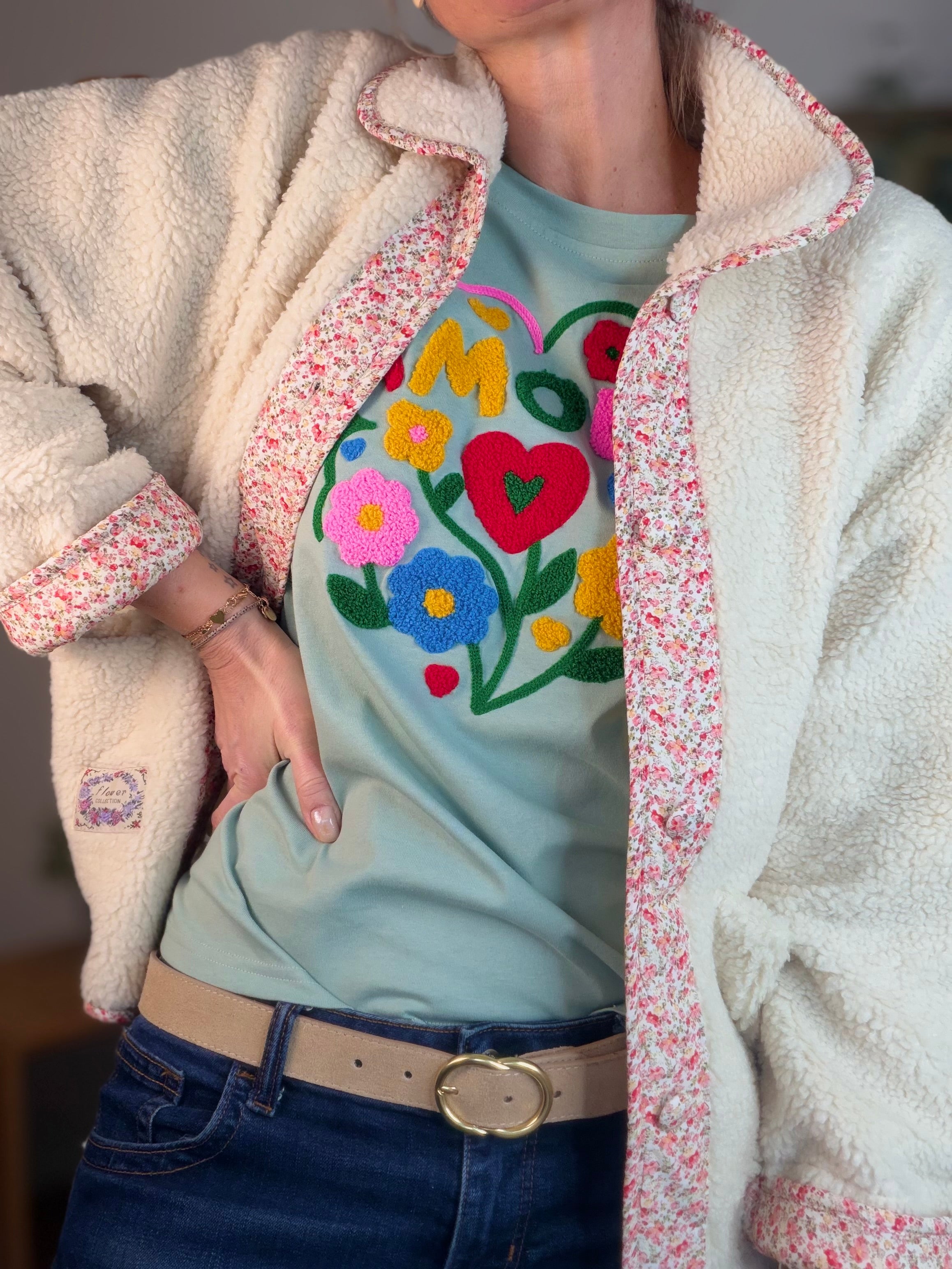 Tee shirt amour fleuri ARYA Vert sauge