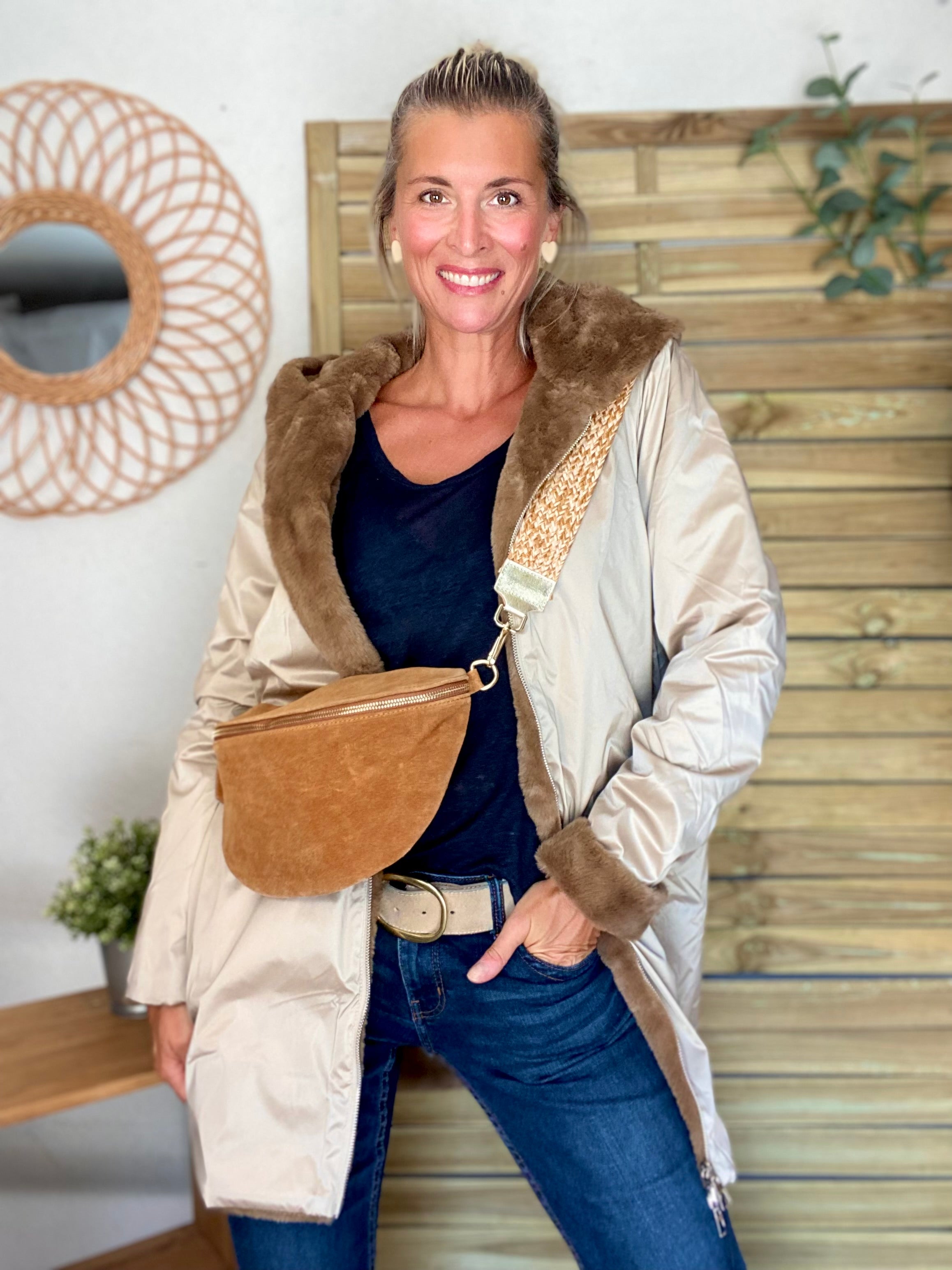 Parka Imperméable réversible fourrée Sable irisé / Camel ALIX - LAURA JO