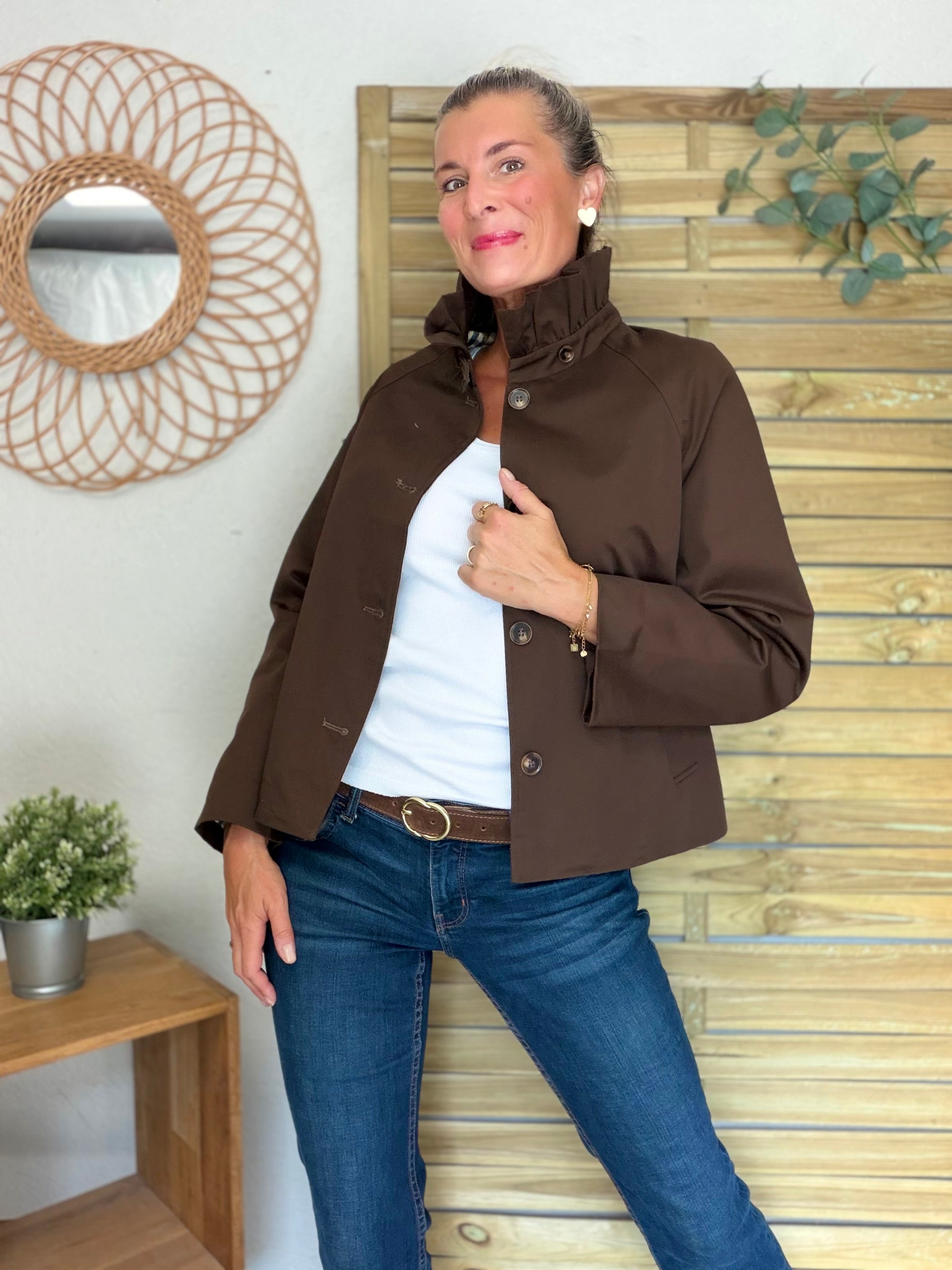 Veste Trench col victorien doublure carreaux - VICTORIA Chocolat