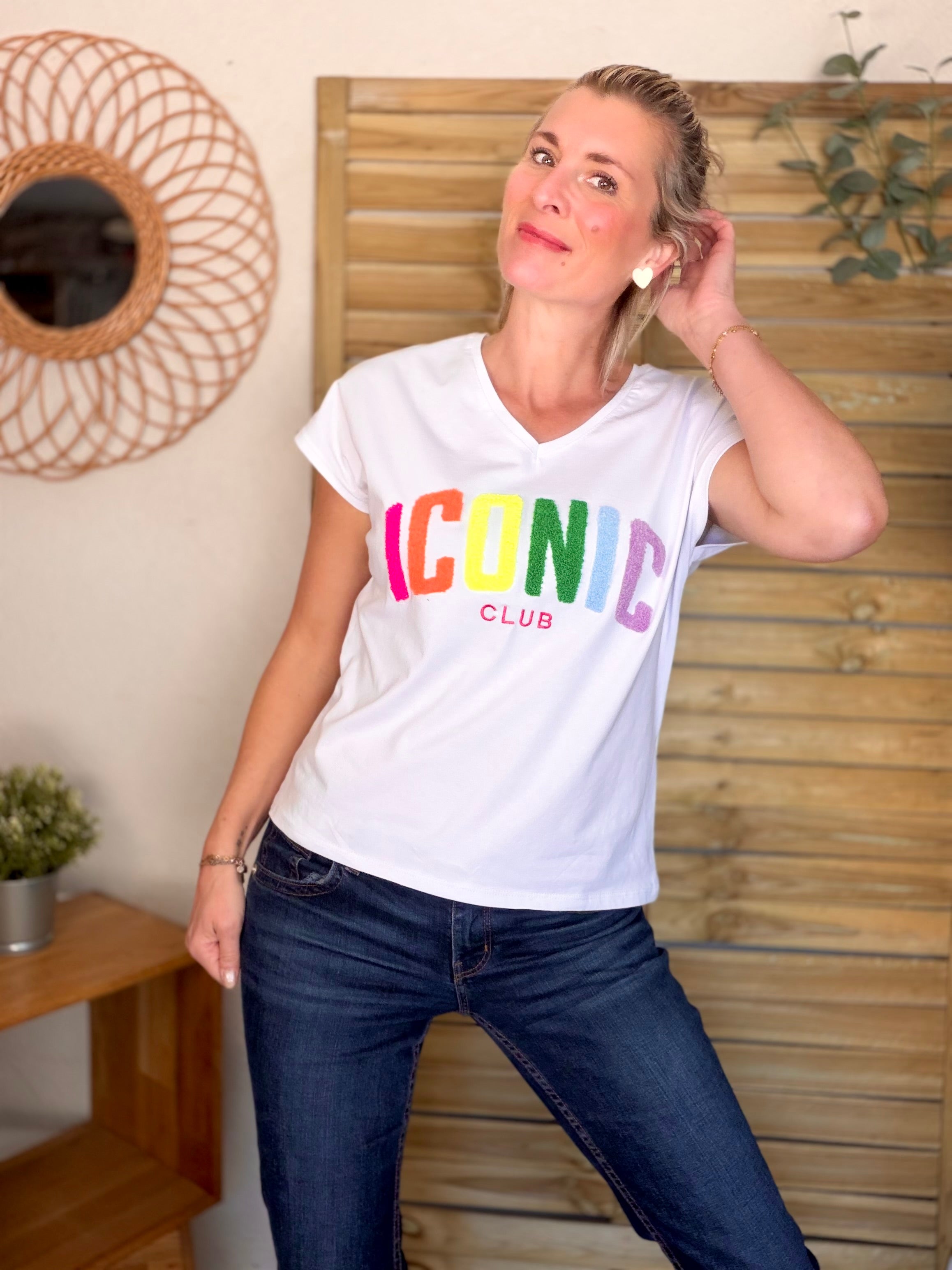 Tee shirt col V cœur ICONIC club MIRANDA Blanc