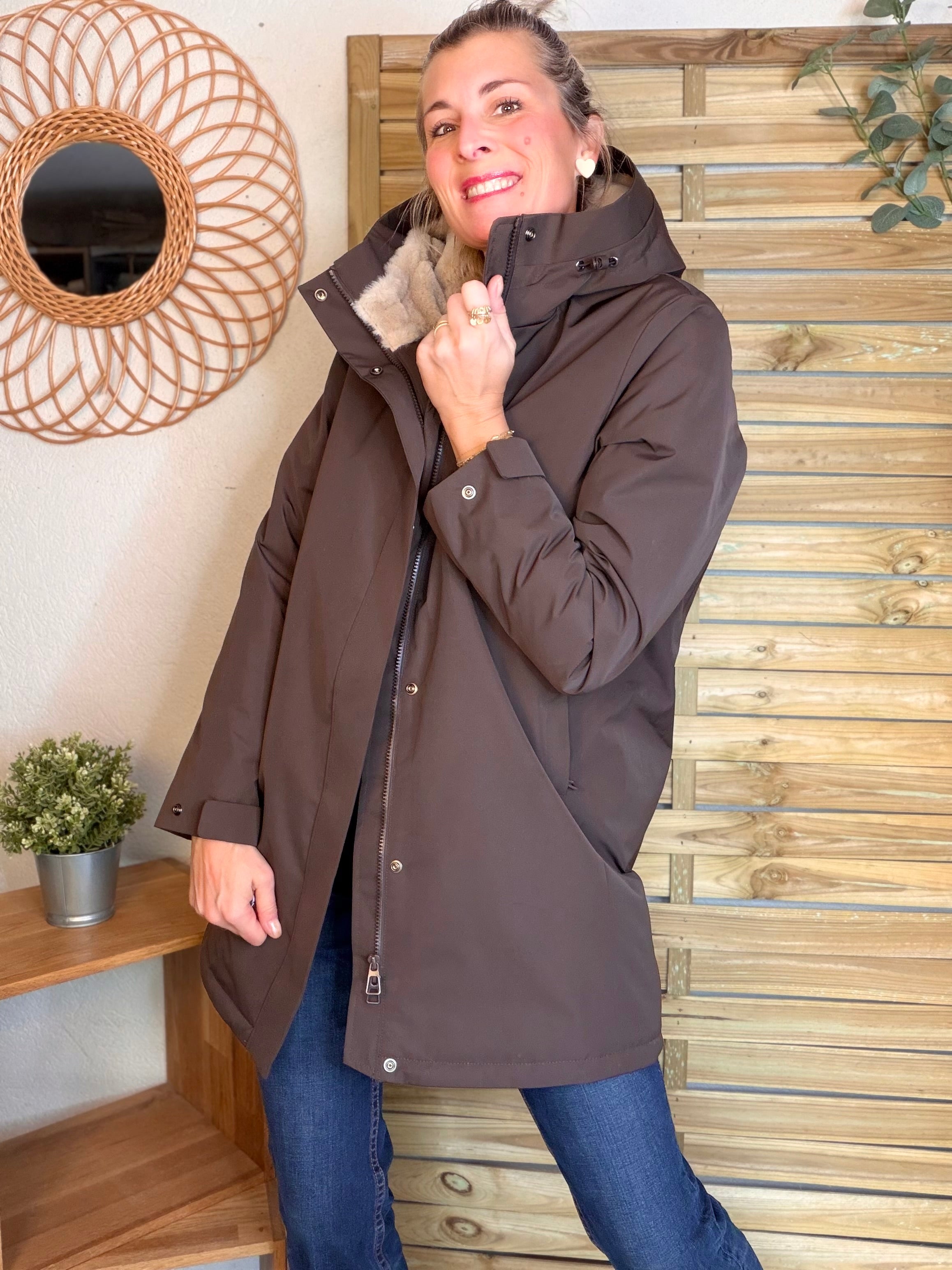 Parka fourrée imperméable AMBRE - Chocolat / Beige - LAURA JO