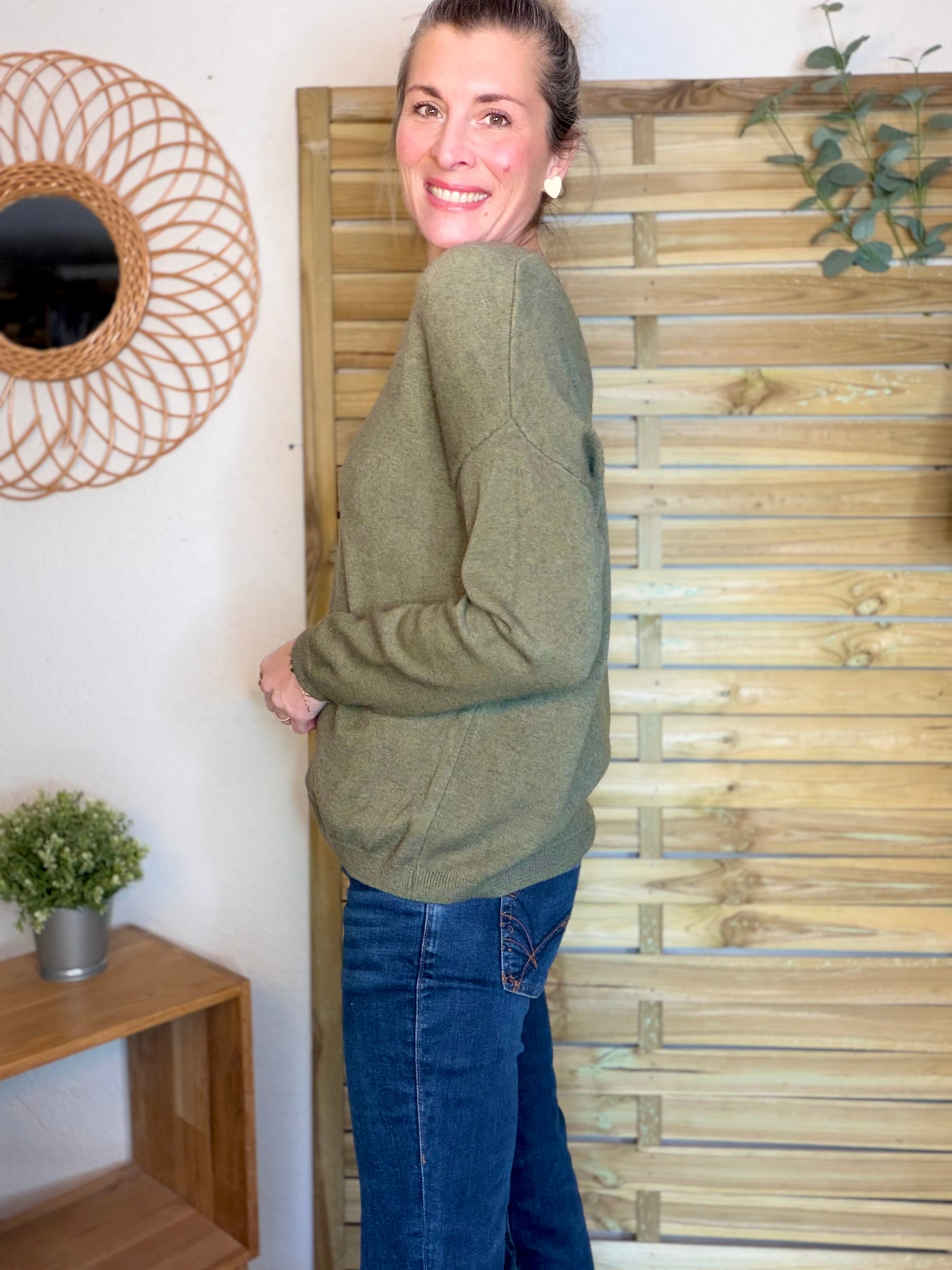Pull fin 3 cœurs 💛 BERTILLE - Kaki