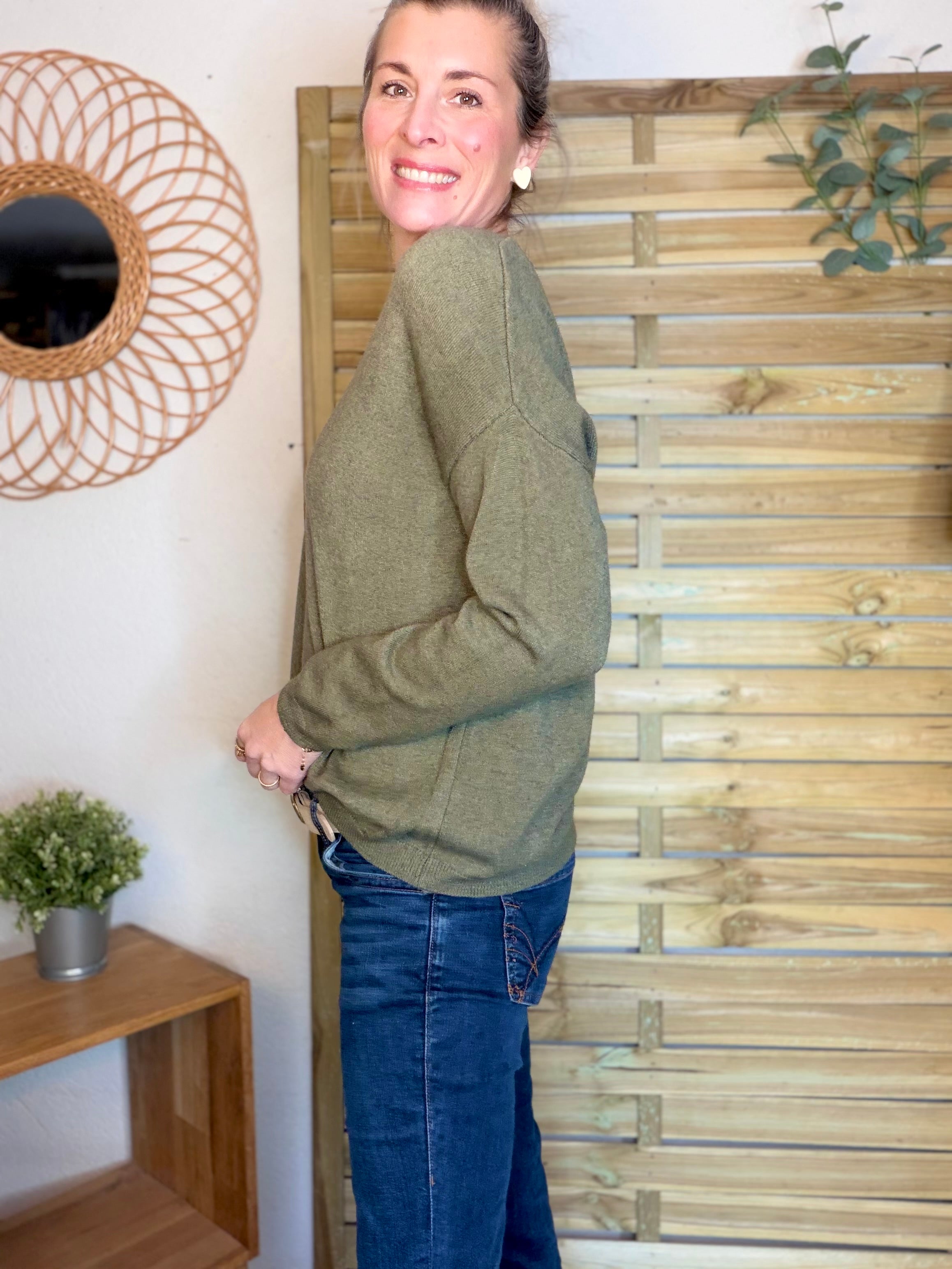 Pull fin 3 cœurs 💛 BERTILLE - Kaki