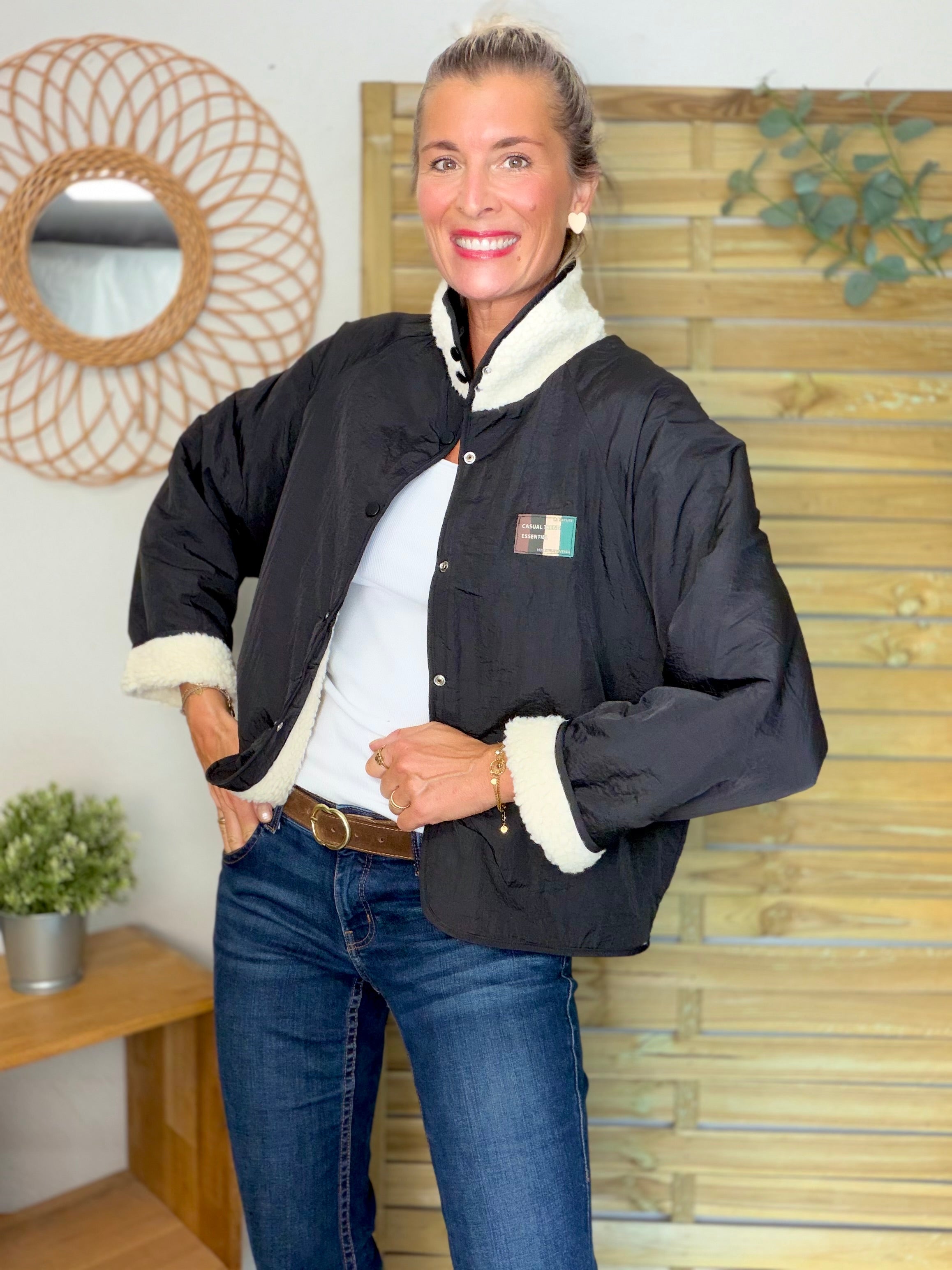Veste matelassée réversible Sherpa AMÉLIE Noir / Écru