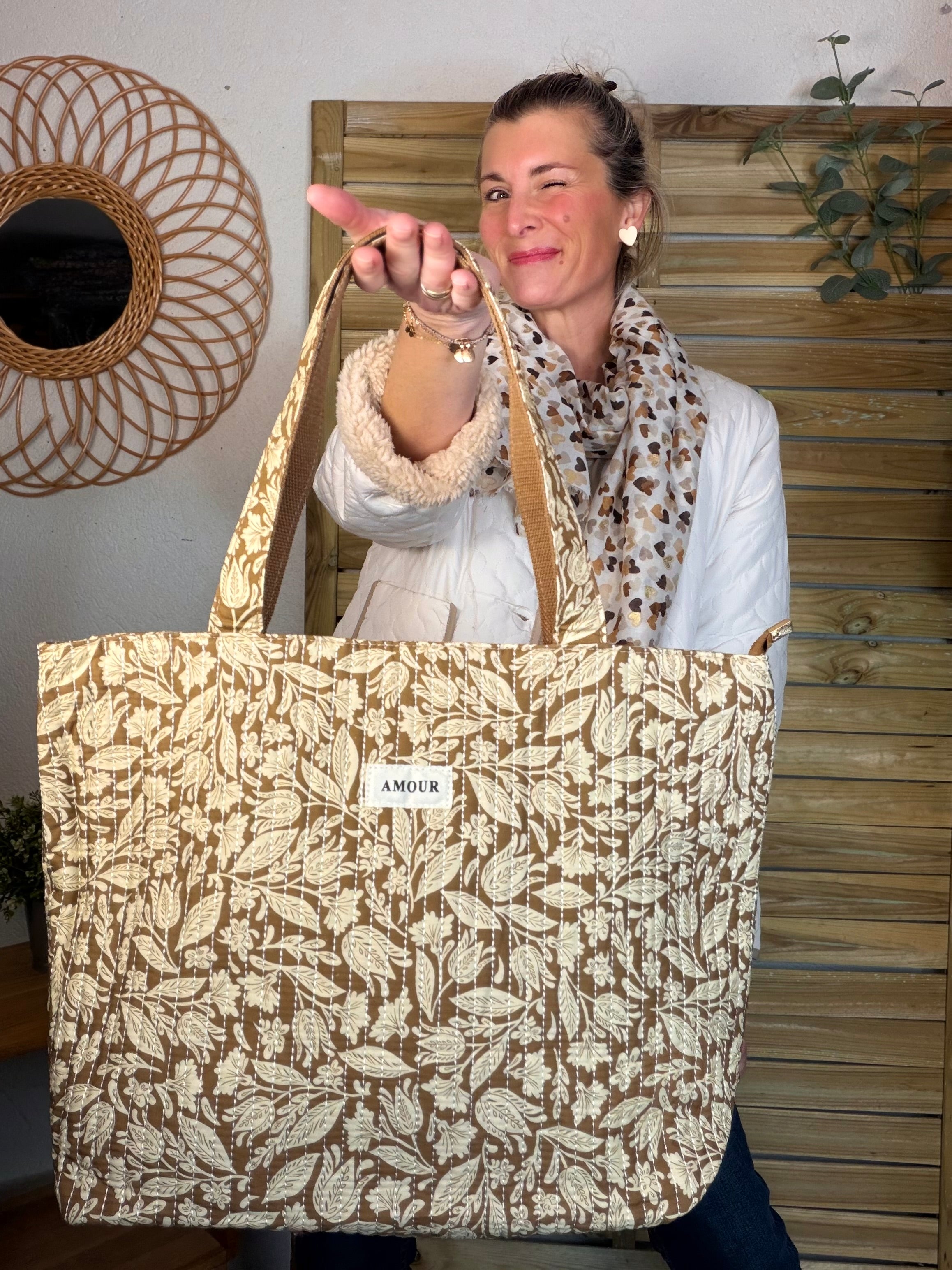 Sac cabas imprimé PIERCE - fleuri Camel