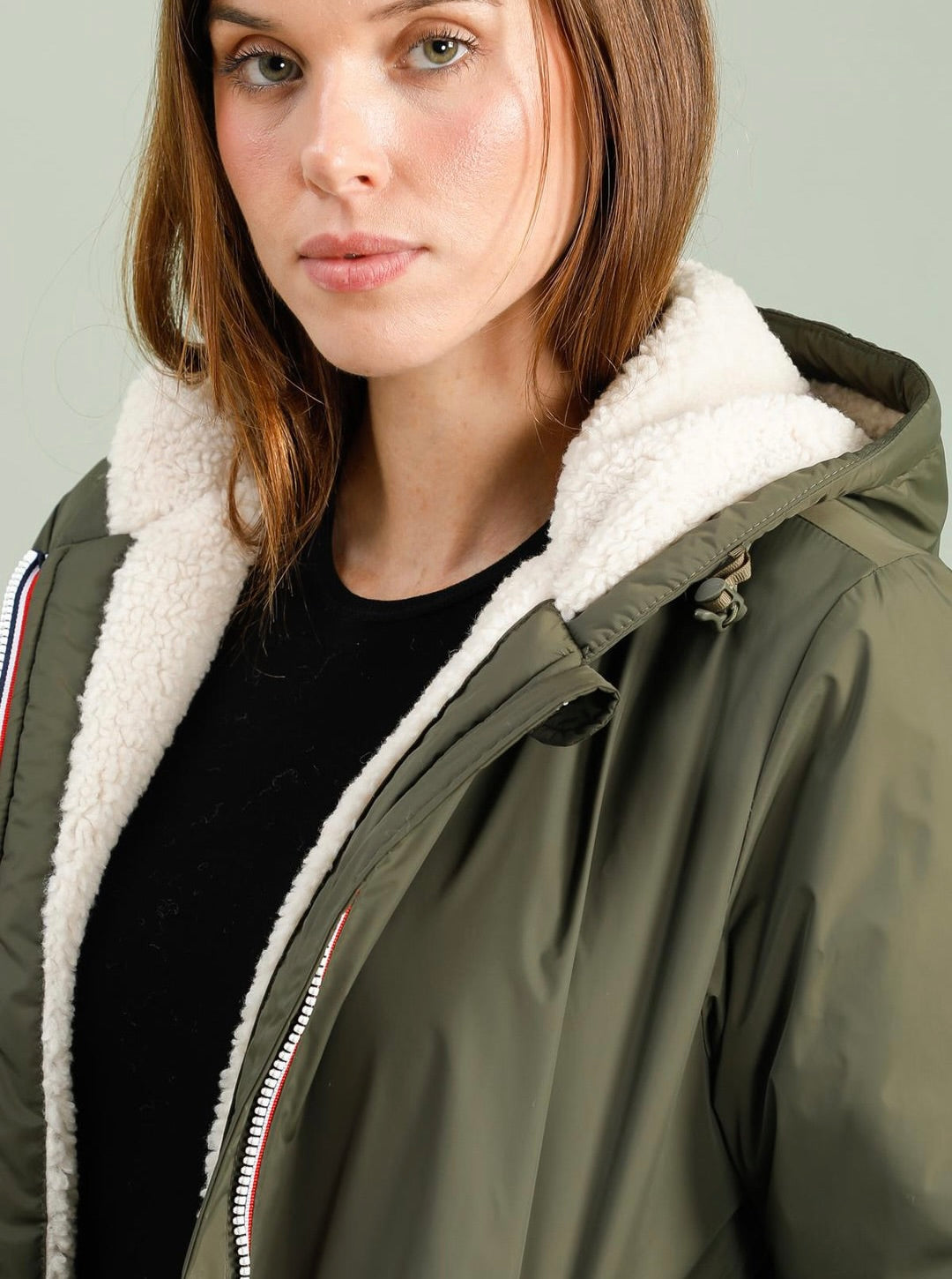 PRÉCOMMANDE (expédition 16/12) - Parka Imperméable LOUISE LONG Sherpa écru - Kaki - LAURA JO