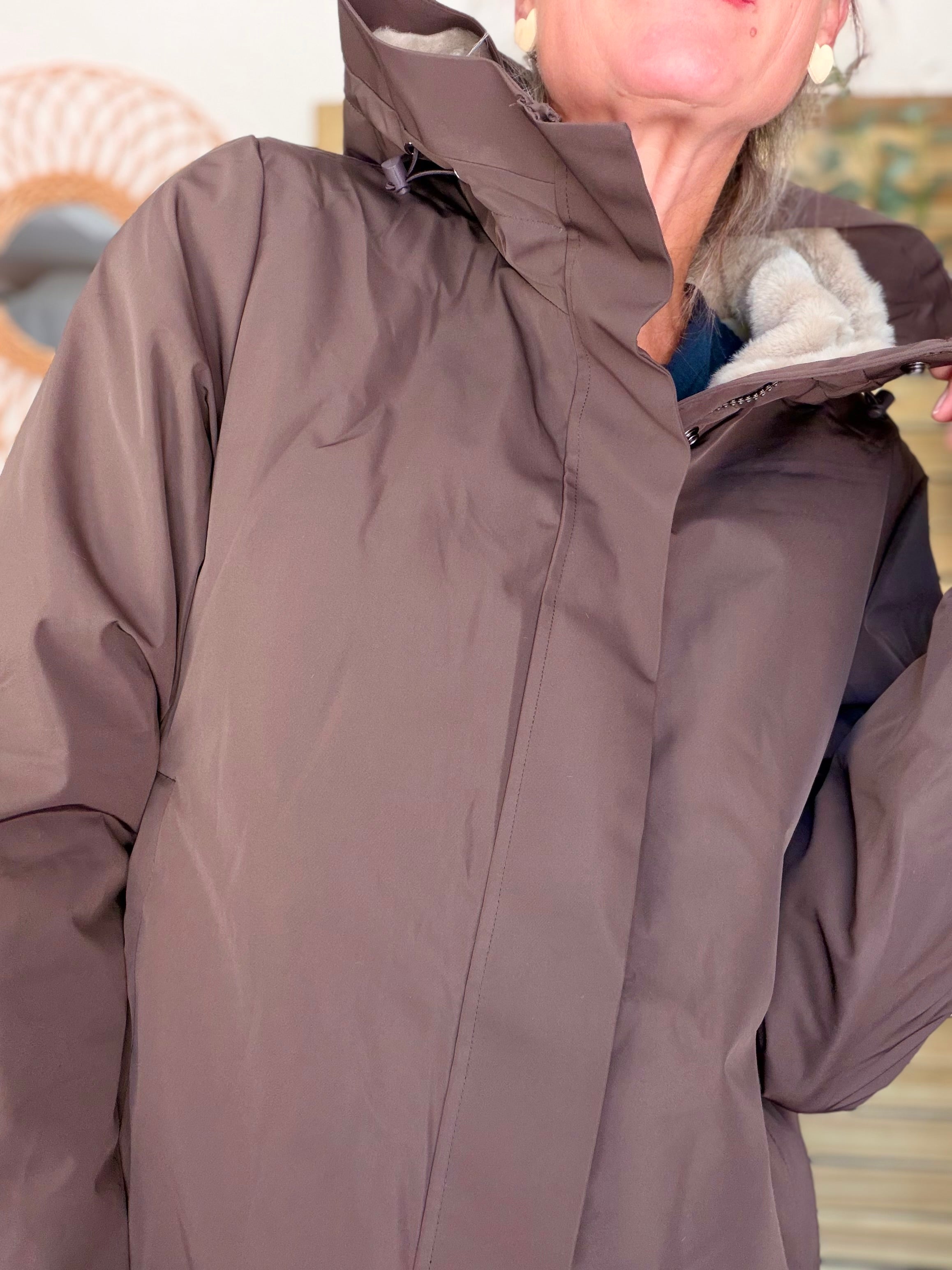 LAURA JO - Parka fourrée imperméable AMBRE MI-LONG - Chocolat / Beige