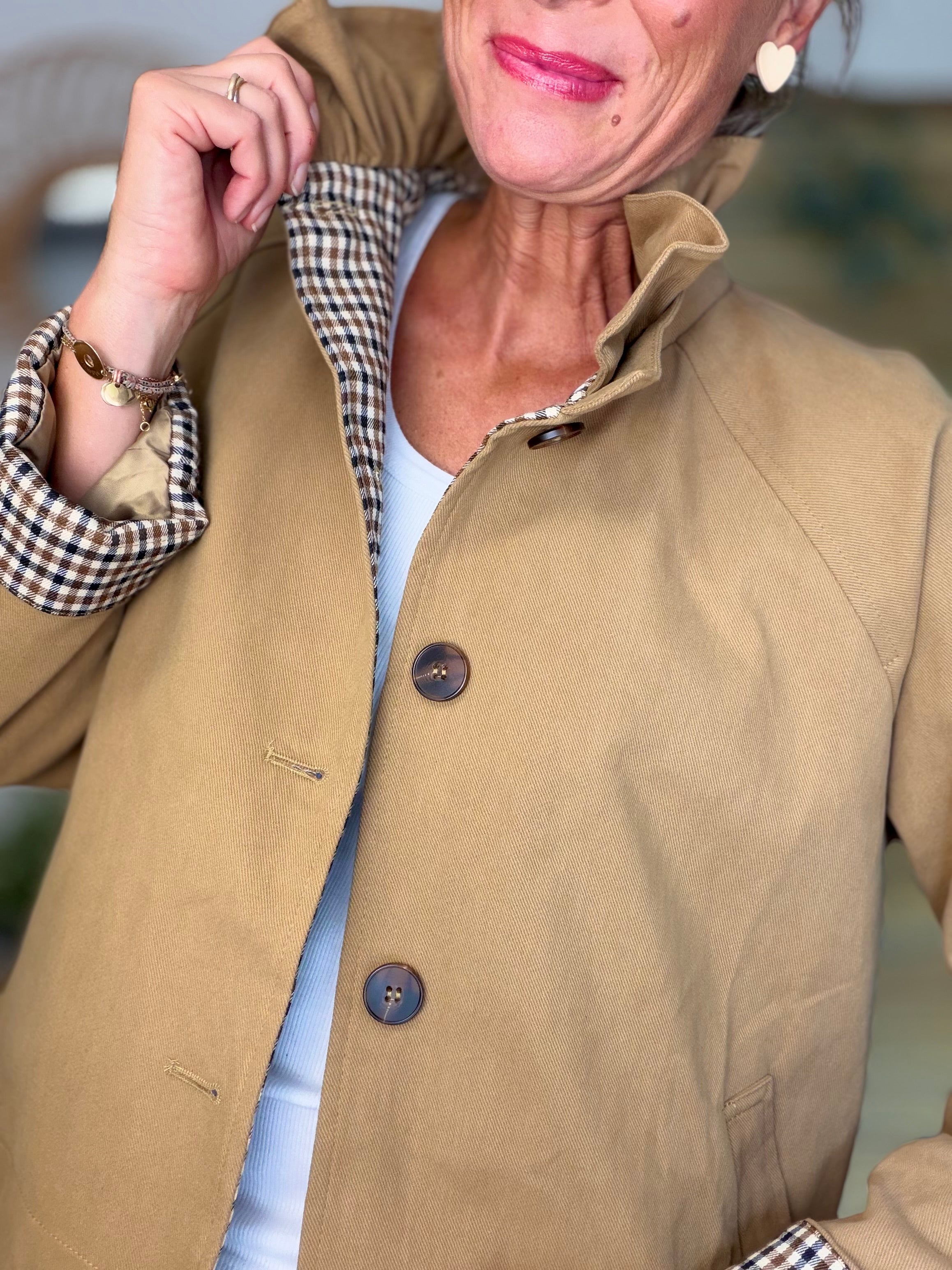 Veste toile coton col victorien avec vichy - GABY