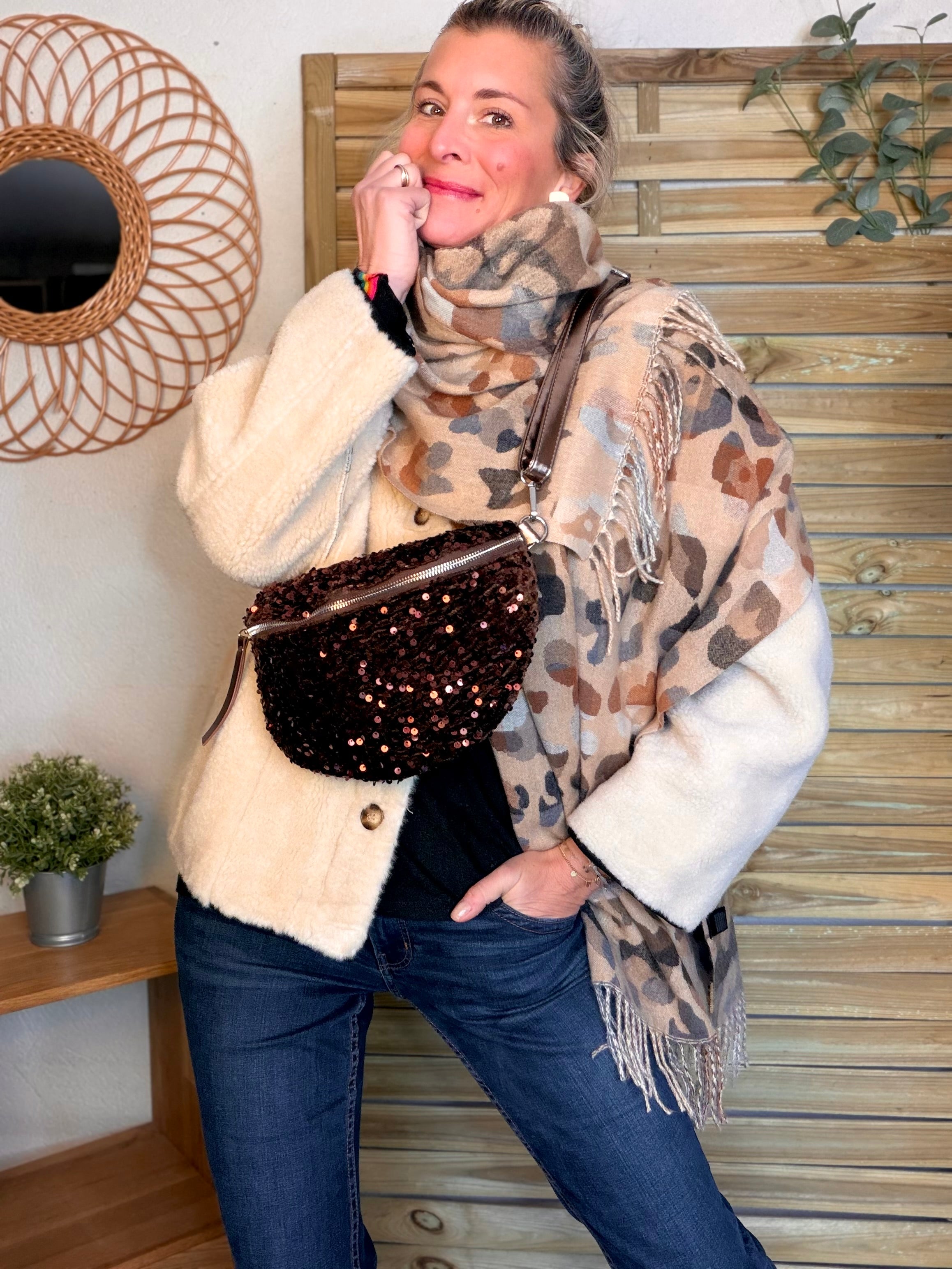 Écharpe douce AGNÈS Léo multico Camel 🐆