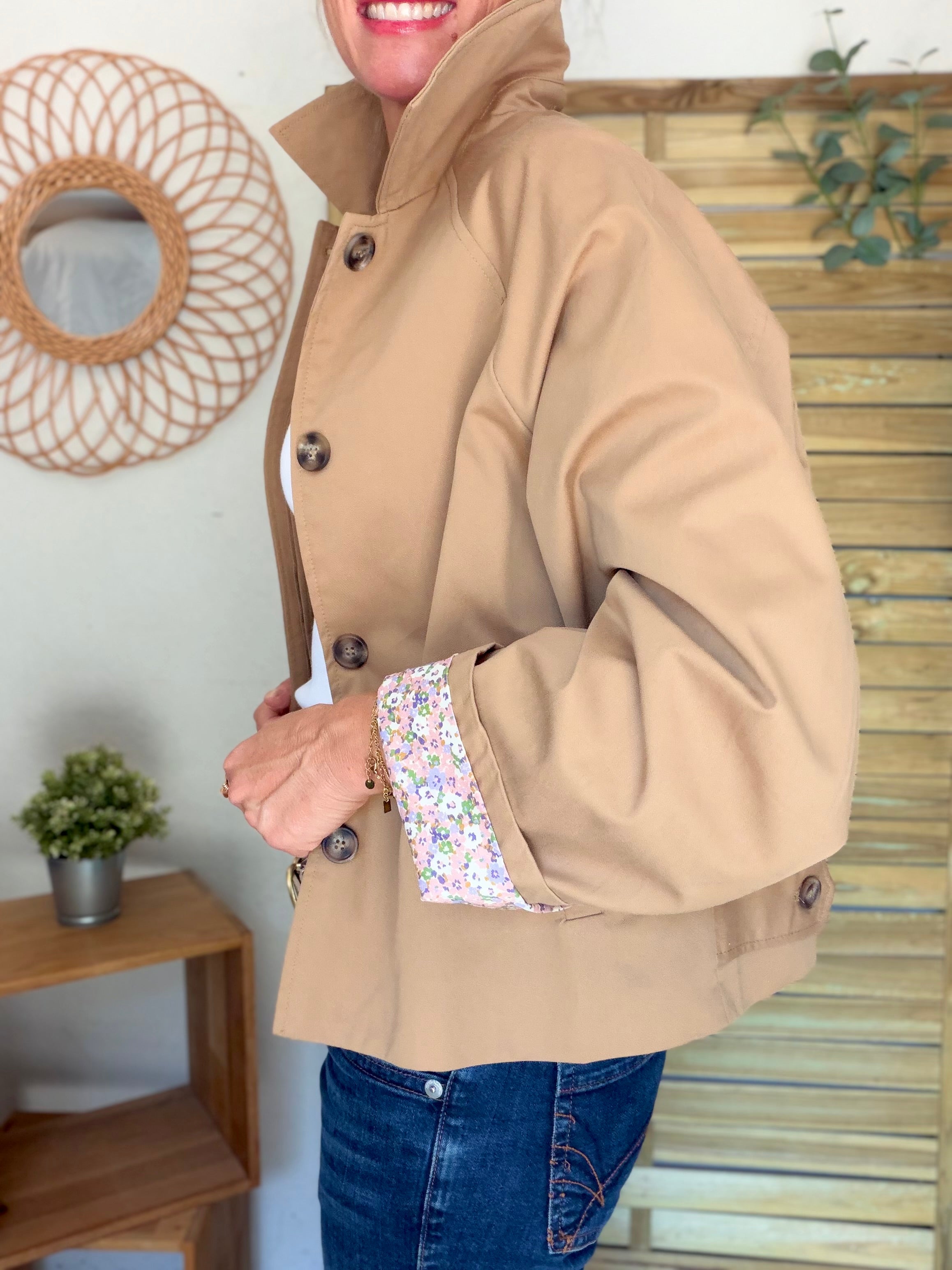Veste Trench en coton Camel avec Liberty - MAHAUT - LILI et LALA
