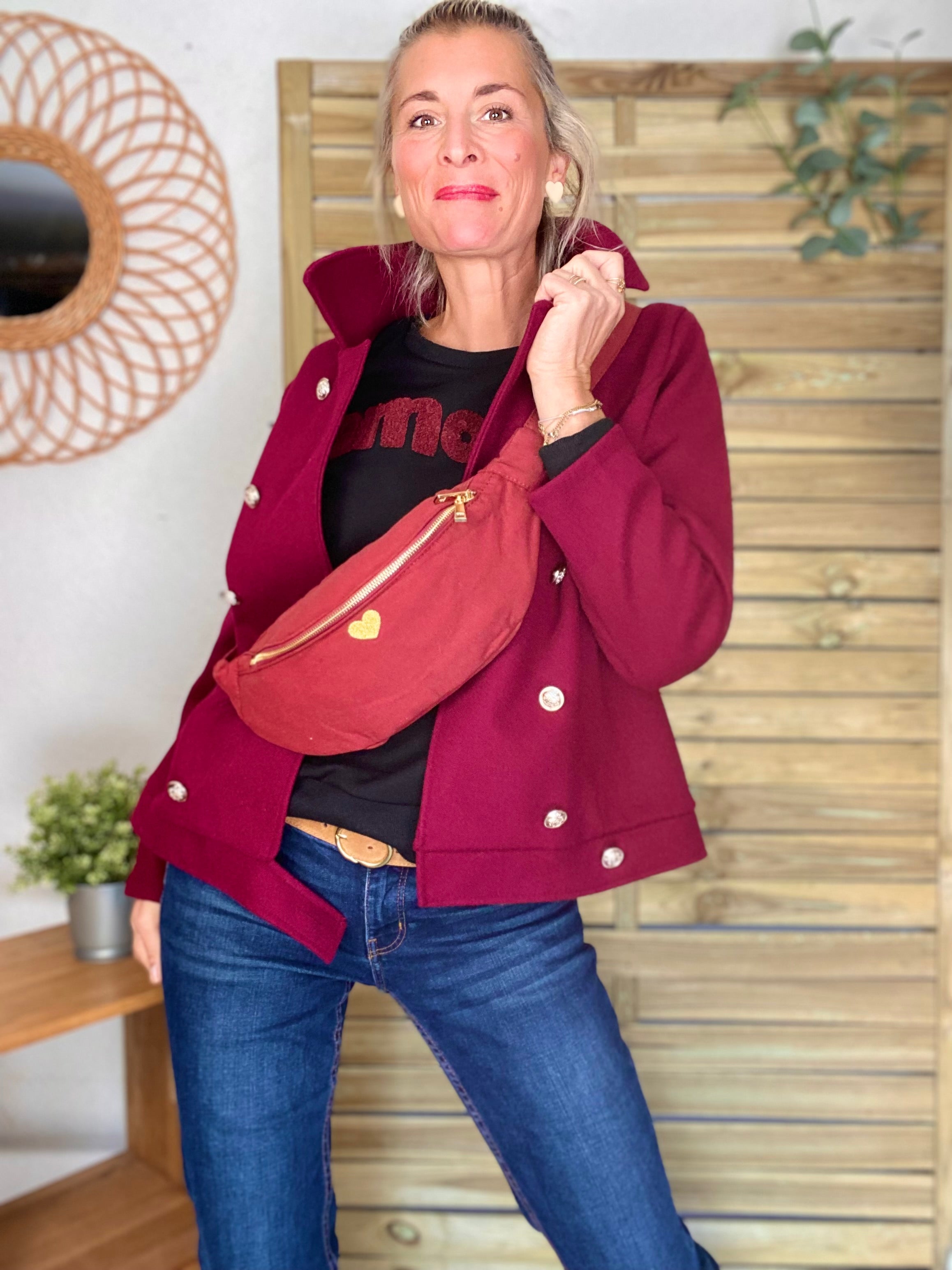 Sac banane en coton Coeur brodé 💛 CASSIDY - Bordeaux