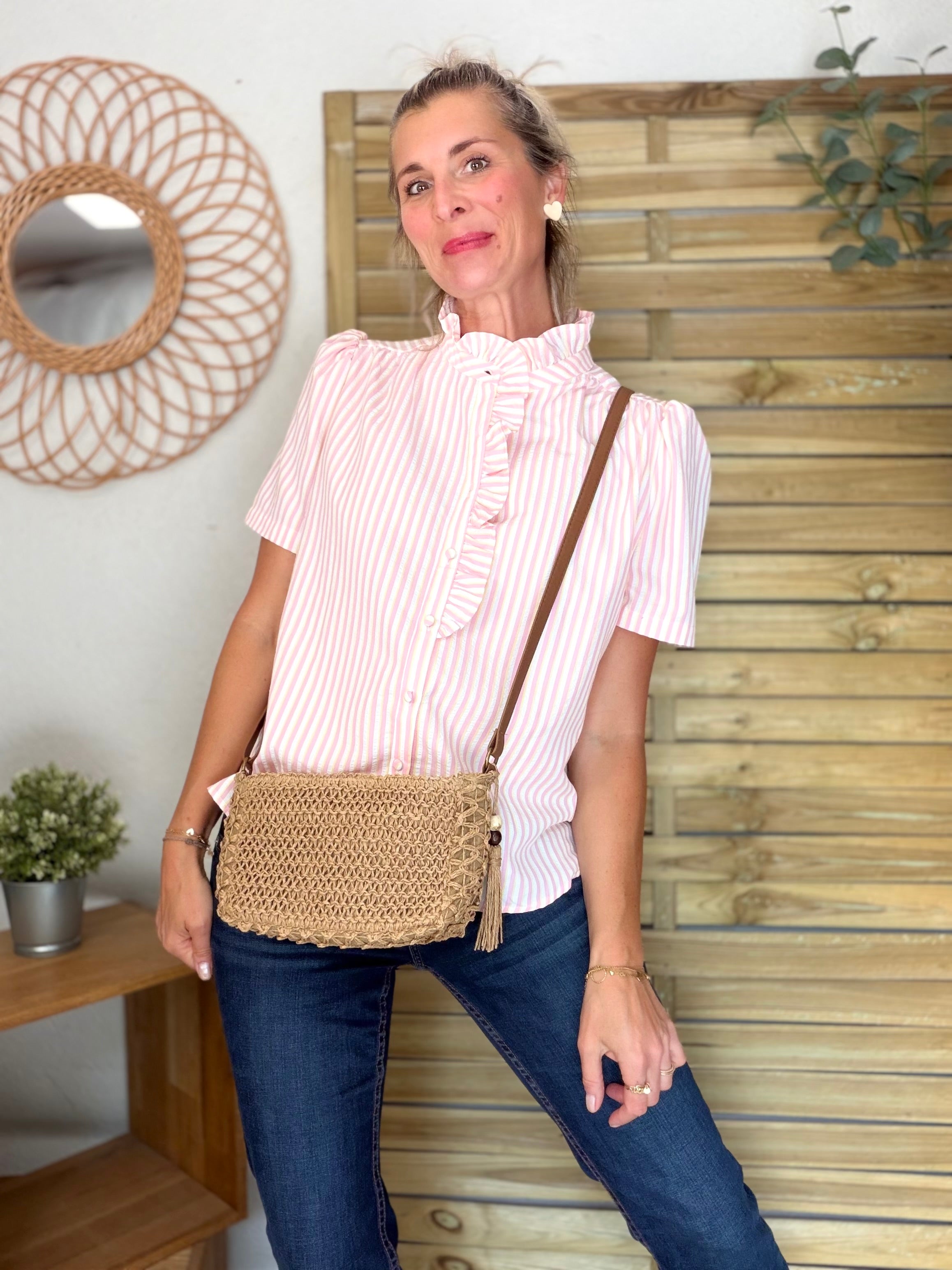 Blouse rayures roses manches courtes LIV