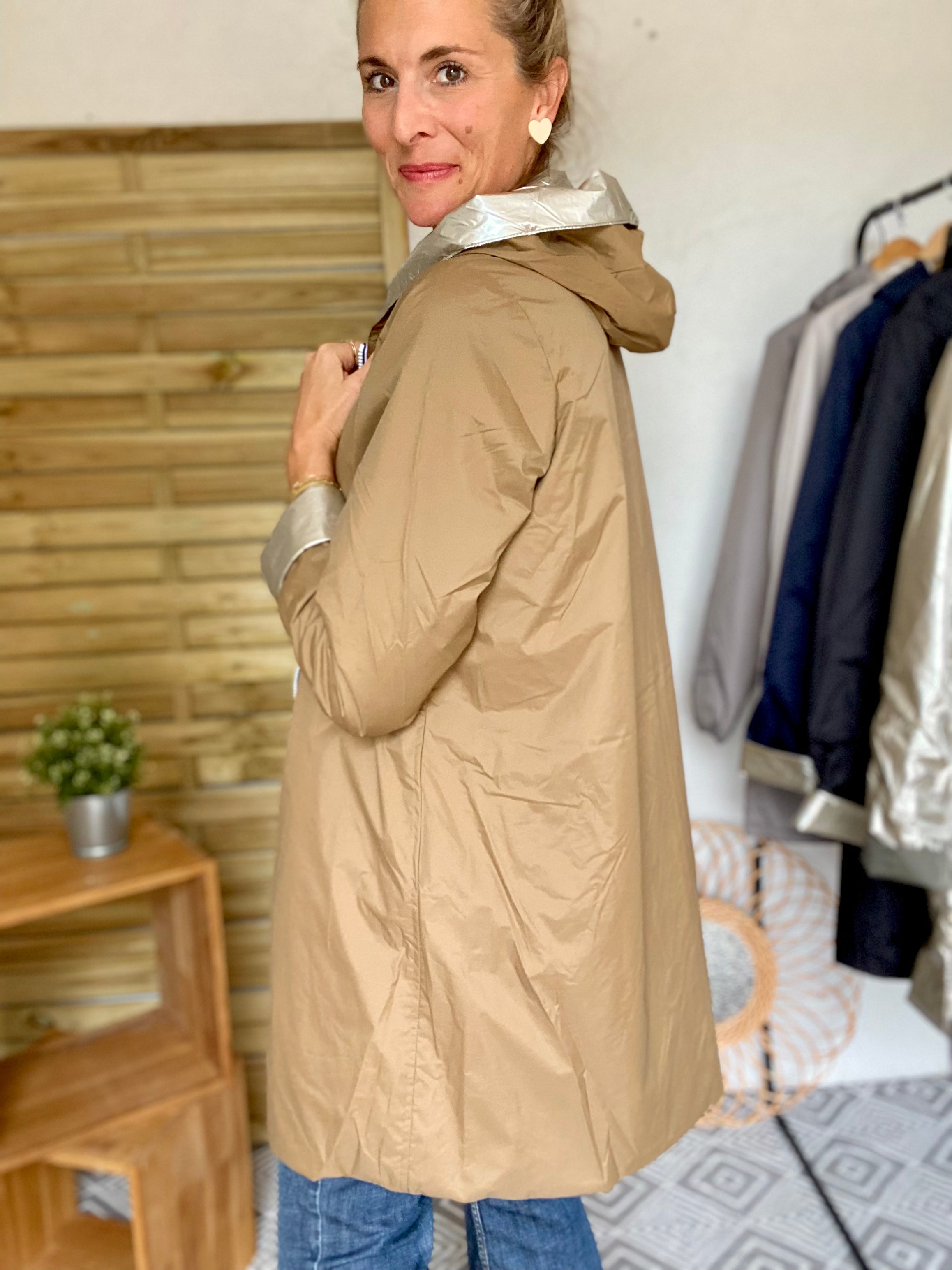 Imperméable réversible rembourré LOUISON LONG - Camel/Doré - Laura Jo