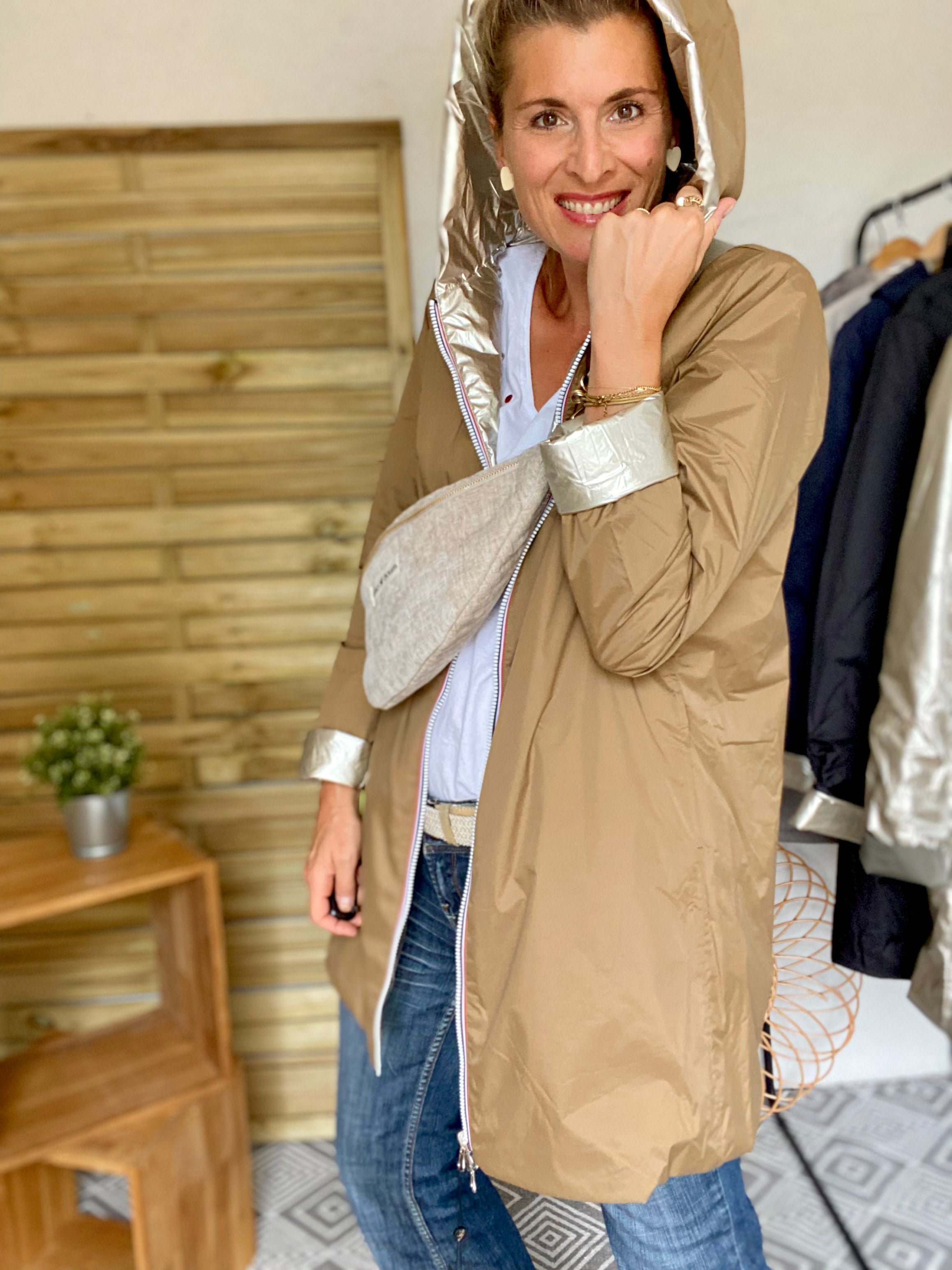 Imperméable réversible rembourré LOUISON LONG - Camel/Doré - Laura Jo