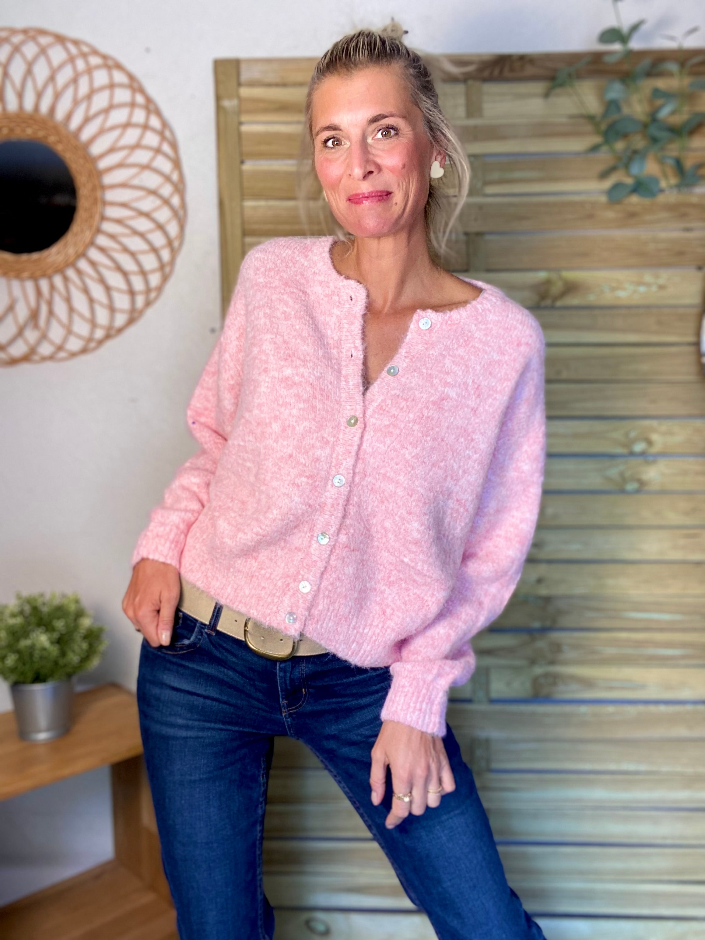 Gilet en maille MERYL - Rose chiné