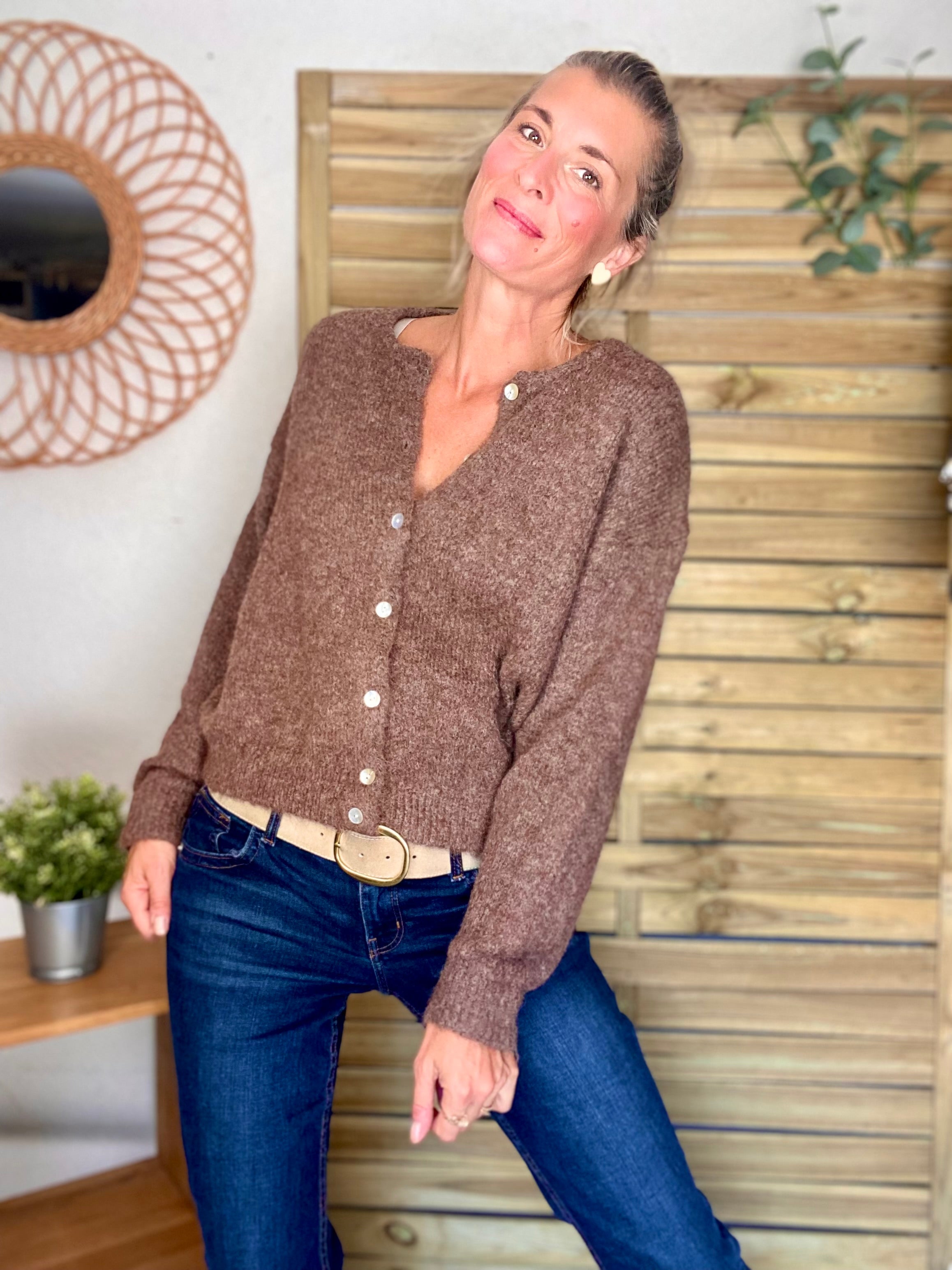 Gilet en maille SYDNEY - Chocolat chiné