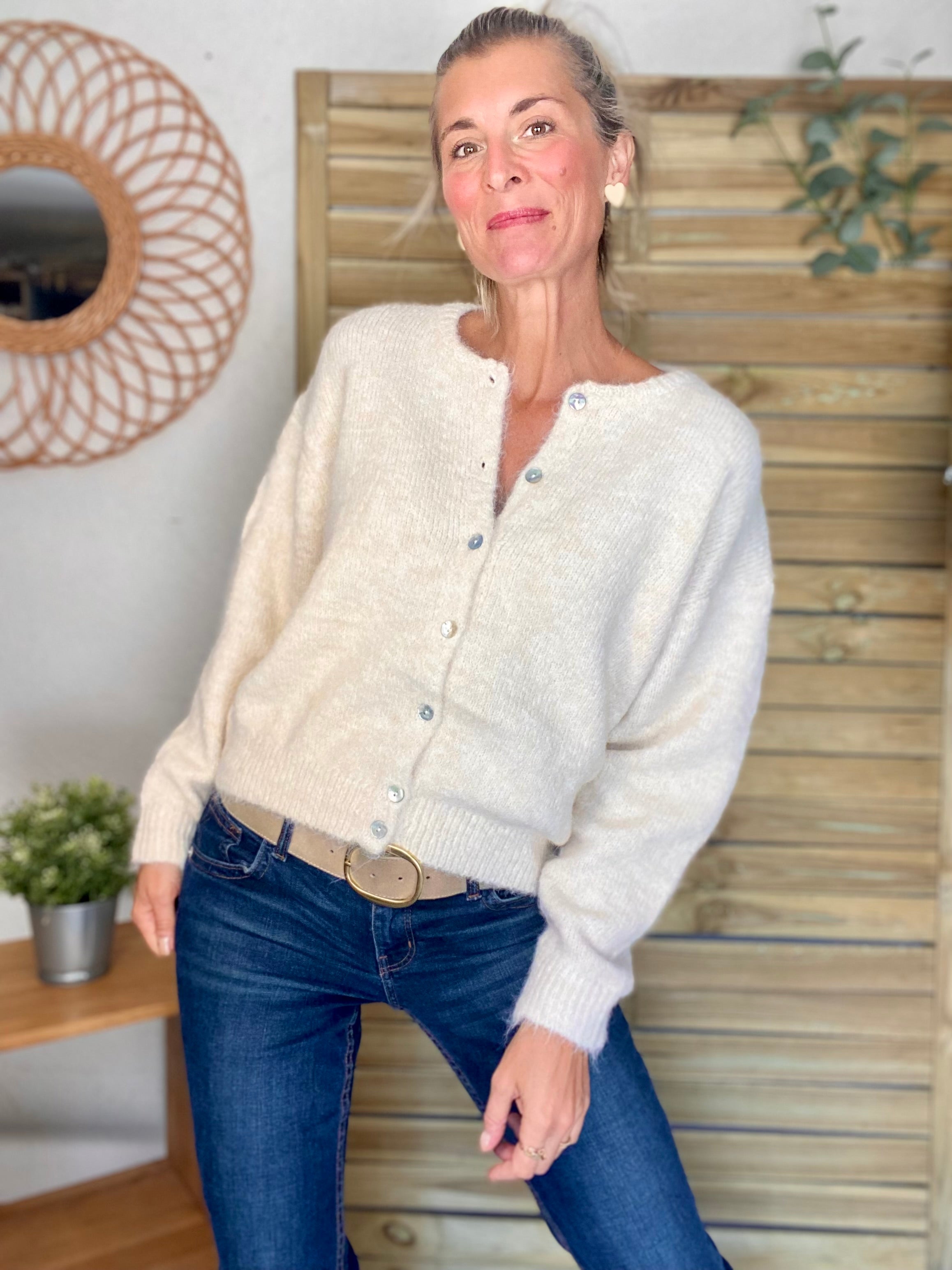 Gilet en maille SYDNEY - Crème chiné