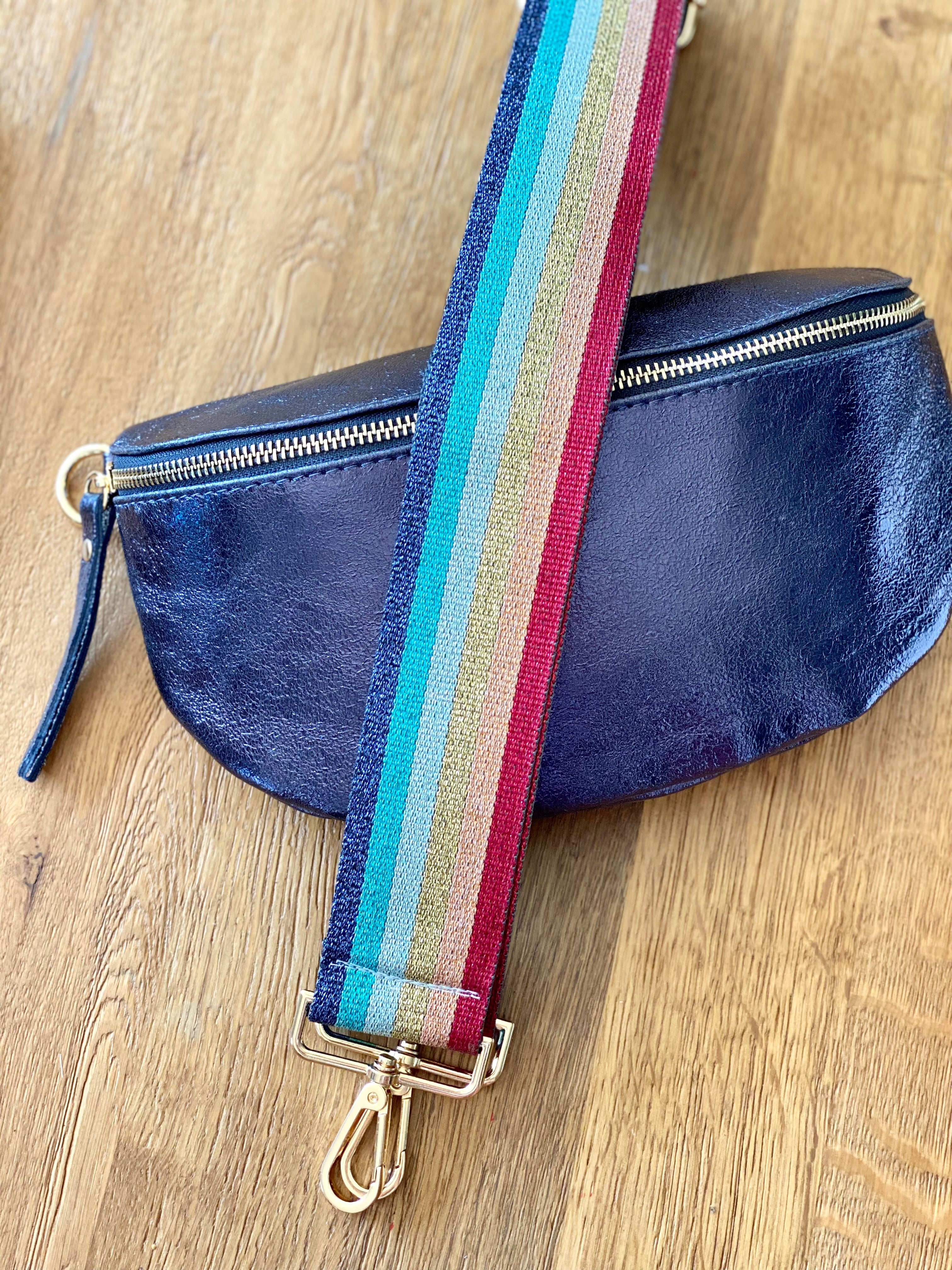 Sac banane L en cuir irisé 28cm - JOYCE - Bleu marine (6 coloris)