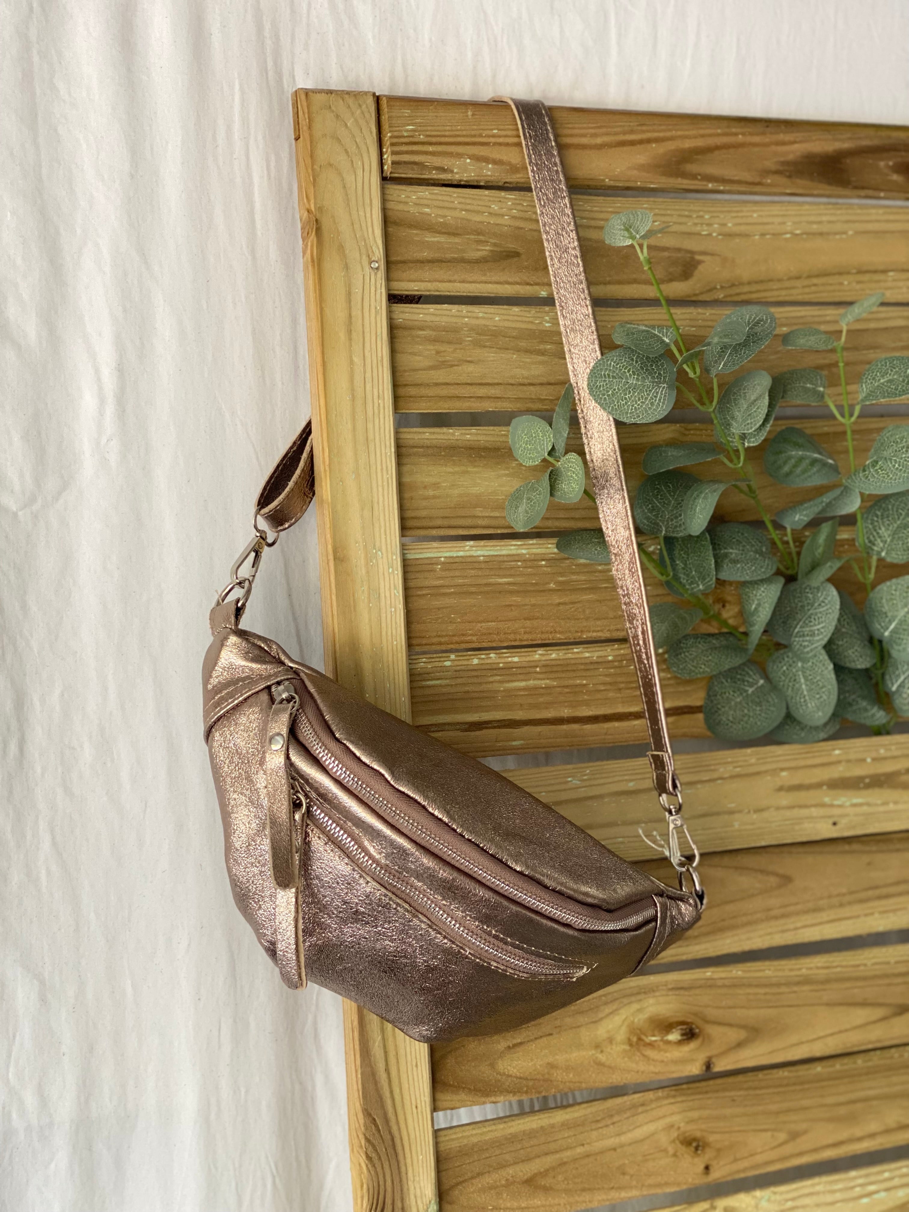 Sac banane en cuir irisé double poche - OPALE - Bronze