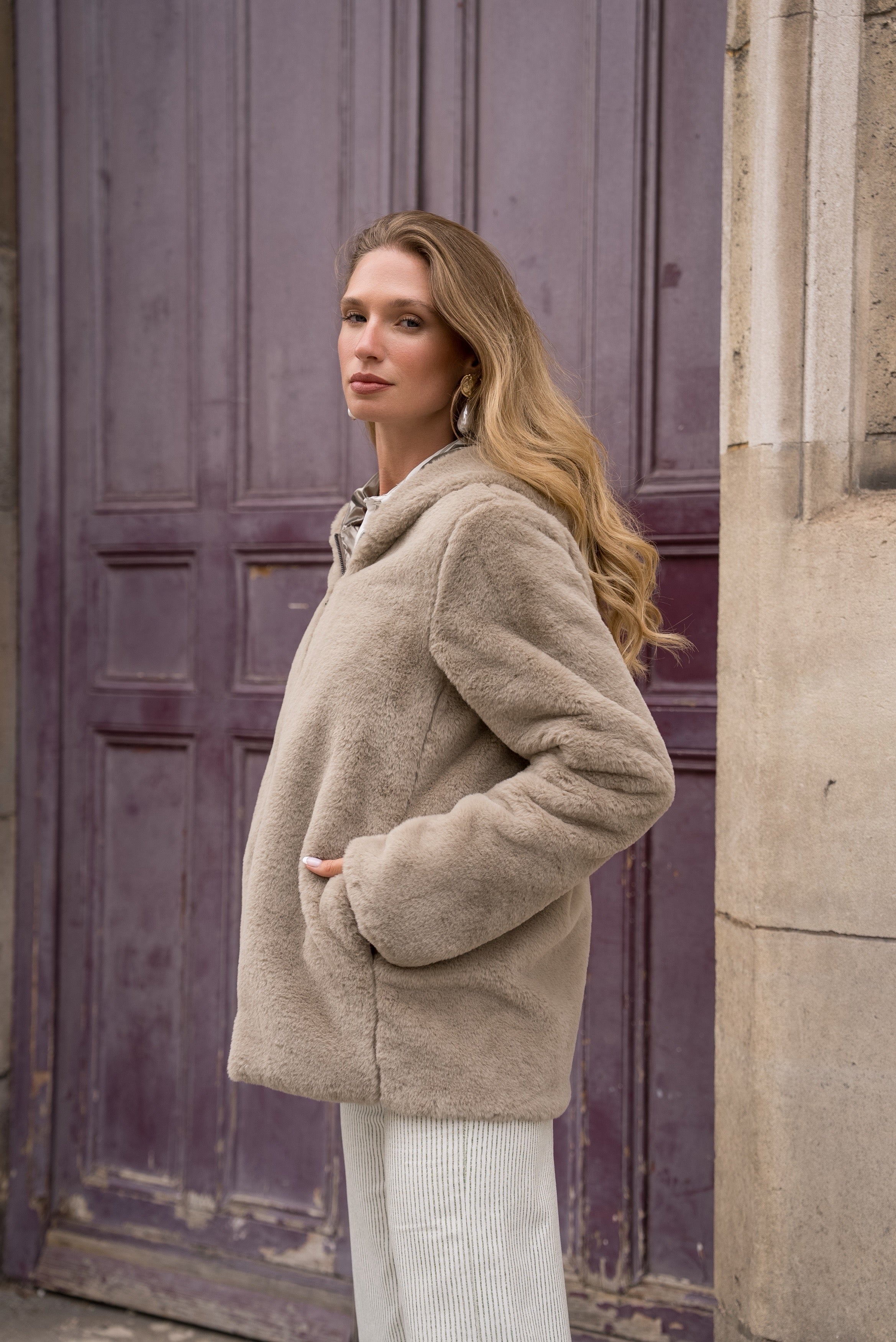 Parka Imperméable réversible fourrée Kaki / Beige ALIX Court - LAURA JO
