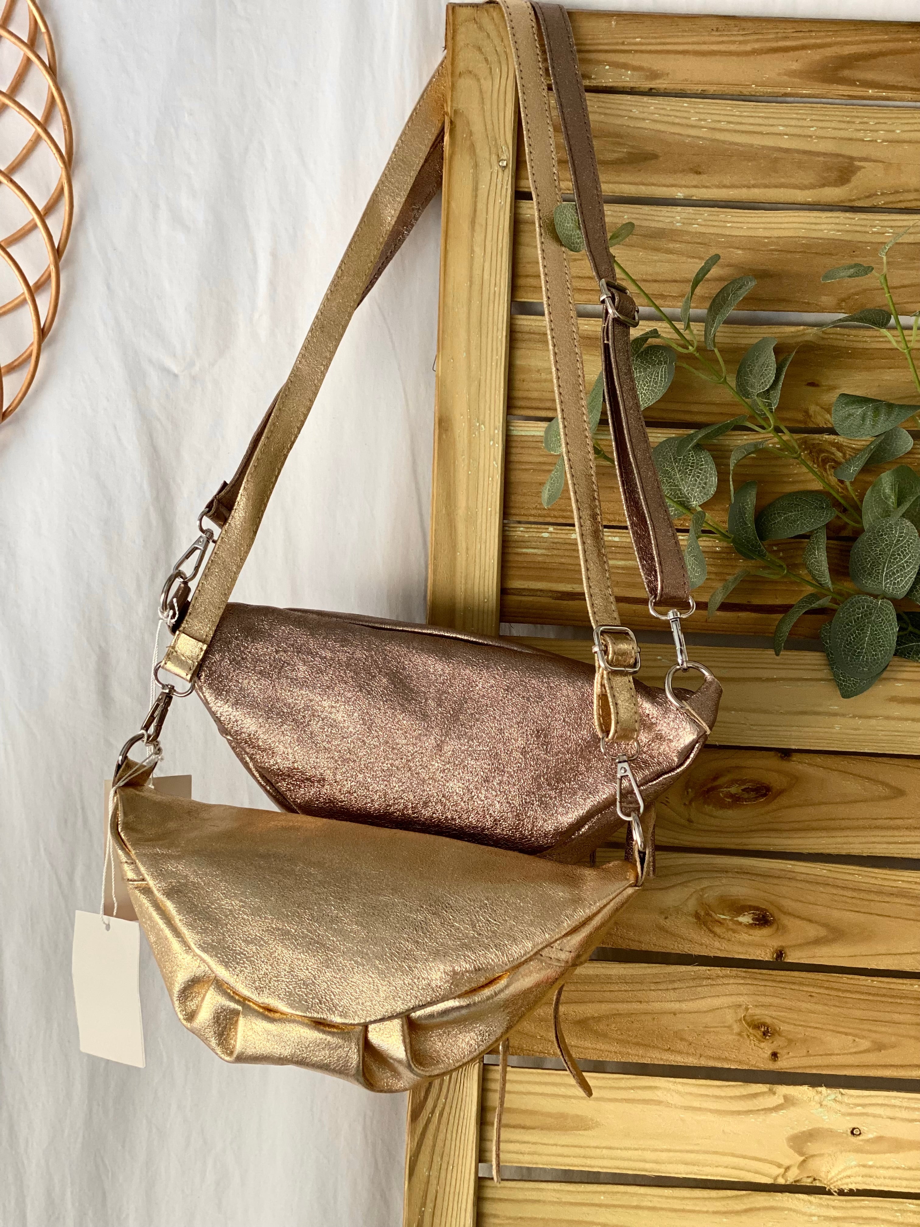 Sac banane en cuir irisé double poche - OPALE - Bronze