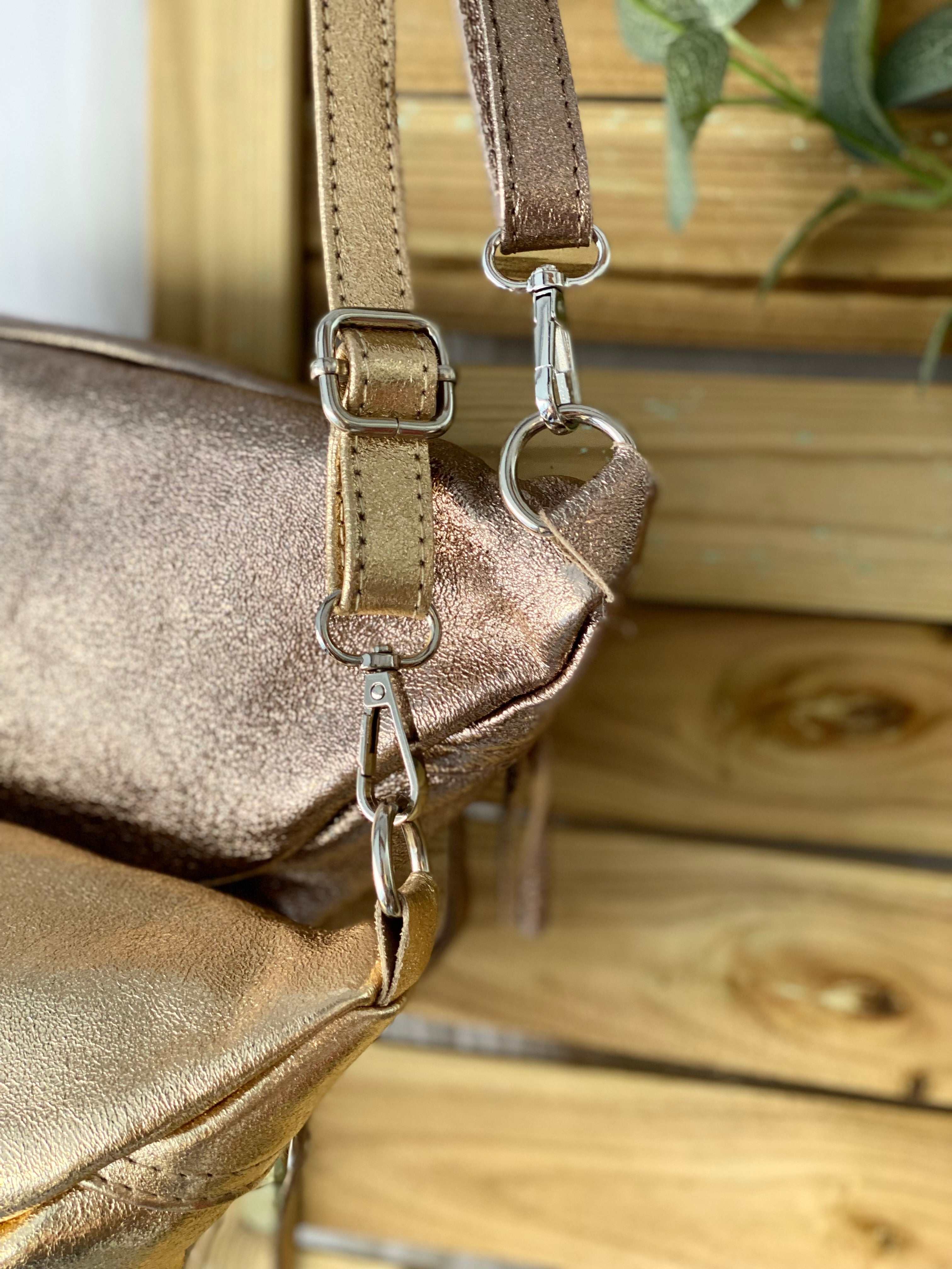 Sac banane en cuir irisé double poche - OPALE - Bronze