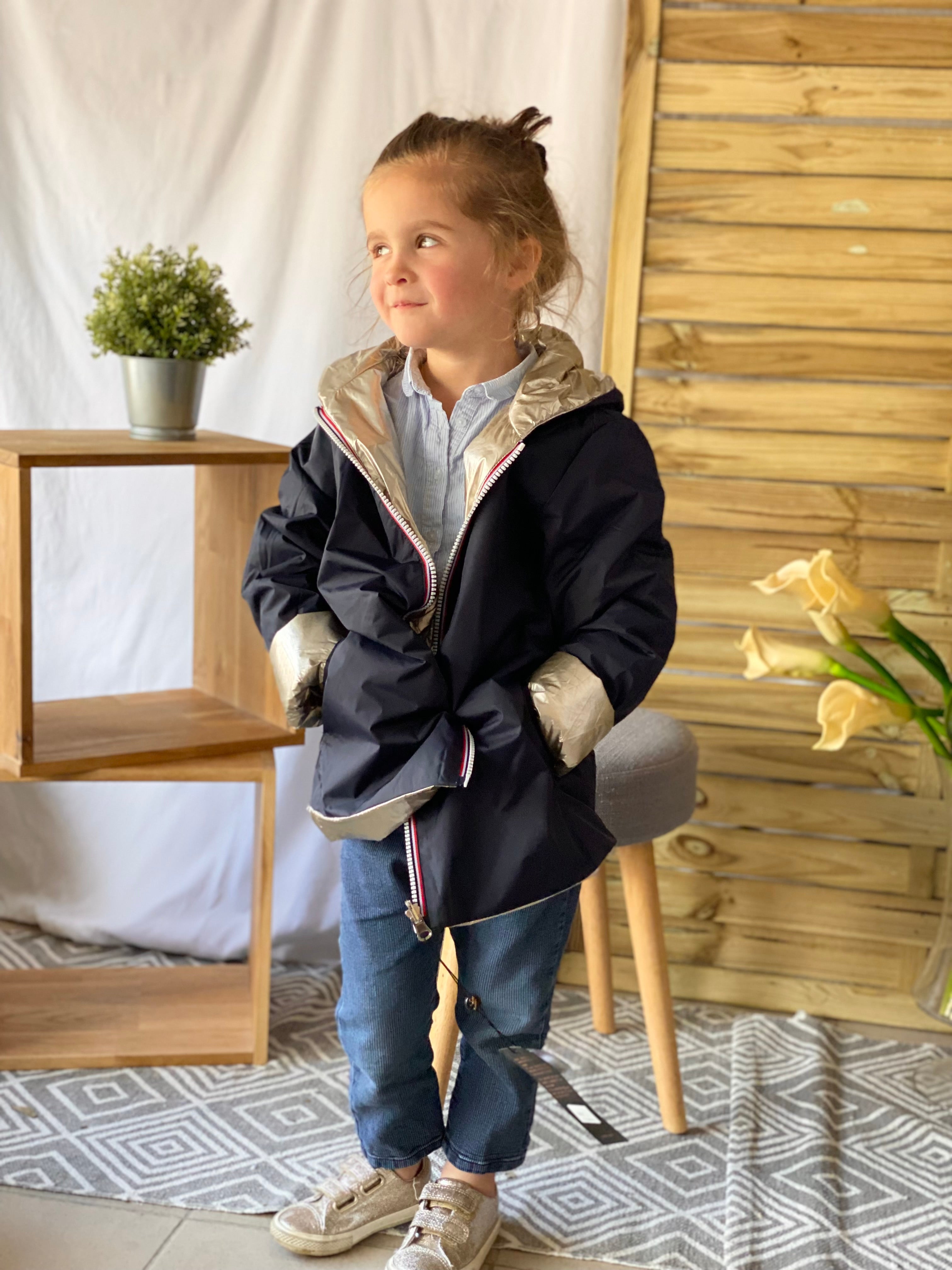 *** PROMO - Taille 10 ans (XXS) Imperméable réversible rembourré LOUISON KIDS enfant (mixte) - Marine / Doré