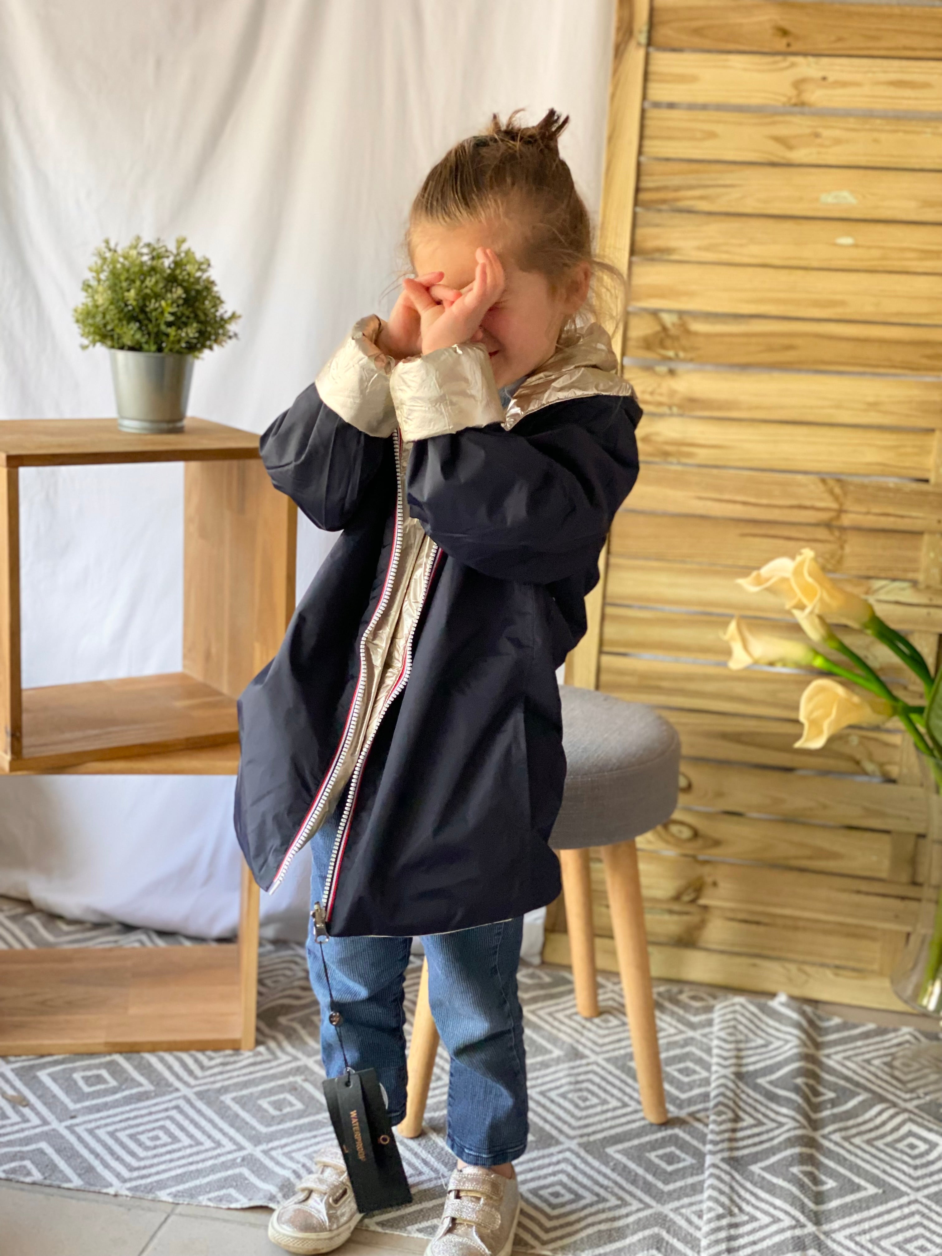 *** PROMO - Taille 10 ans (XXS) Imperméable réversible rembourré LOUISON KIDS enfant (mixte) - Marine / Doré