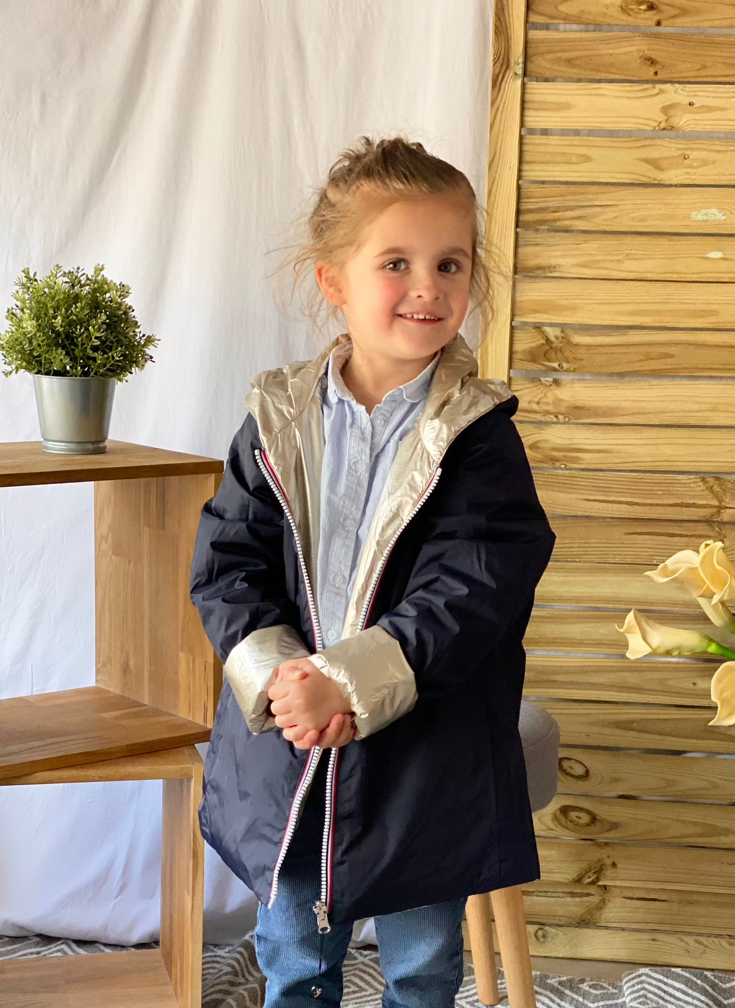 *** PROMO - Taille 10 ans (XXS) Imperméable réversible rembourré LOUISON KIDS enfant (mixte) - Marine / Doré