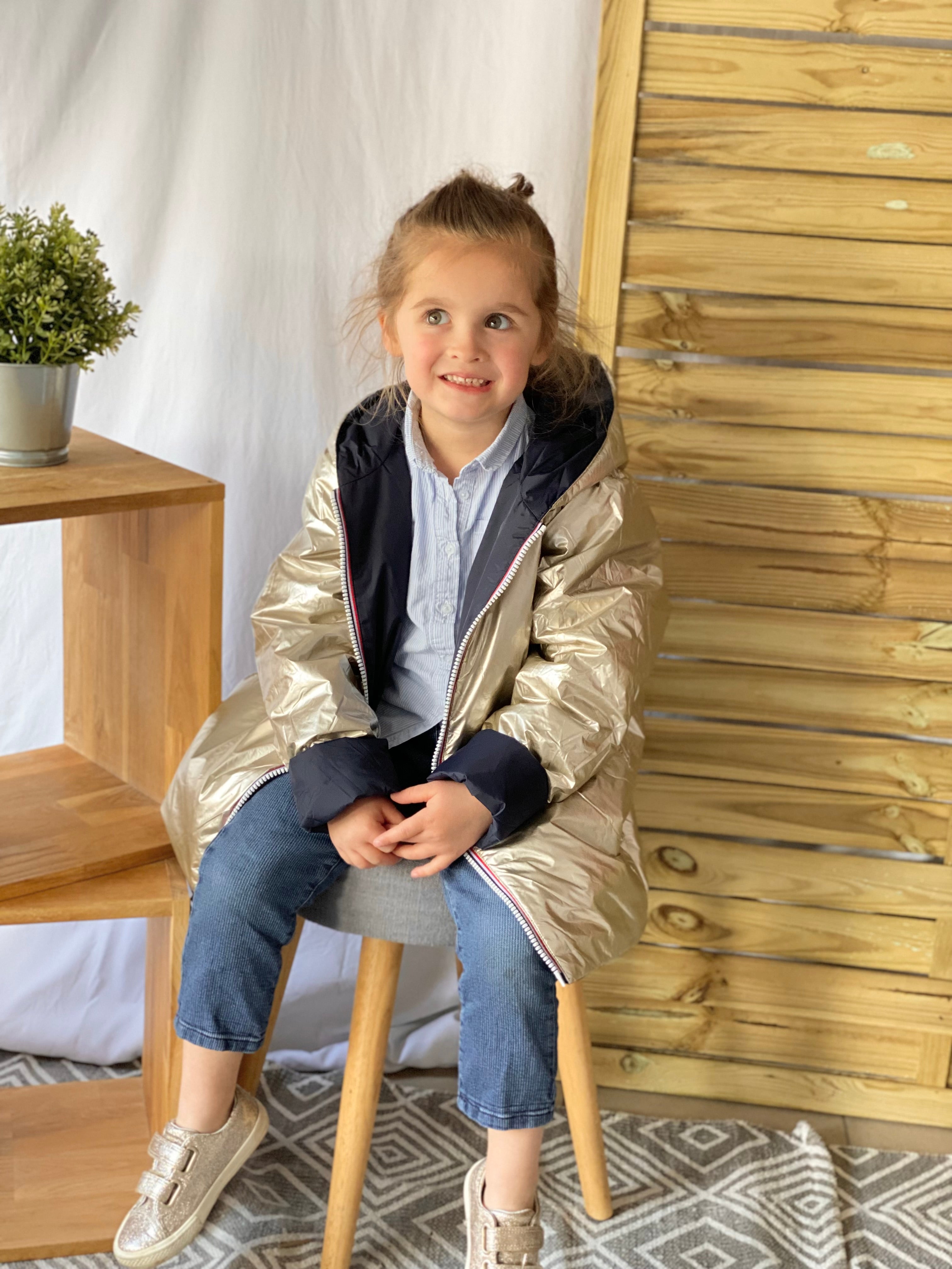 *** PROMO - Taille 10 ans (XXS) Imperméable réversible rembourré LOUISON KIDS enfant (mixte) - Marine / Doré