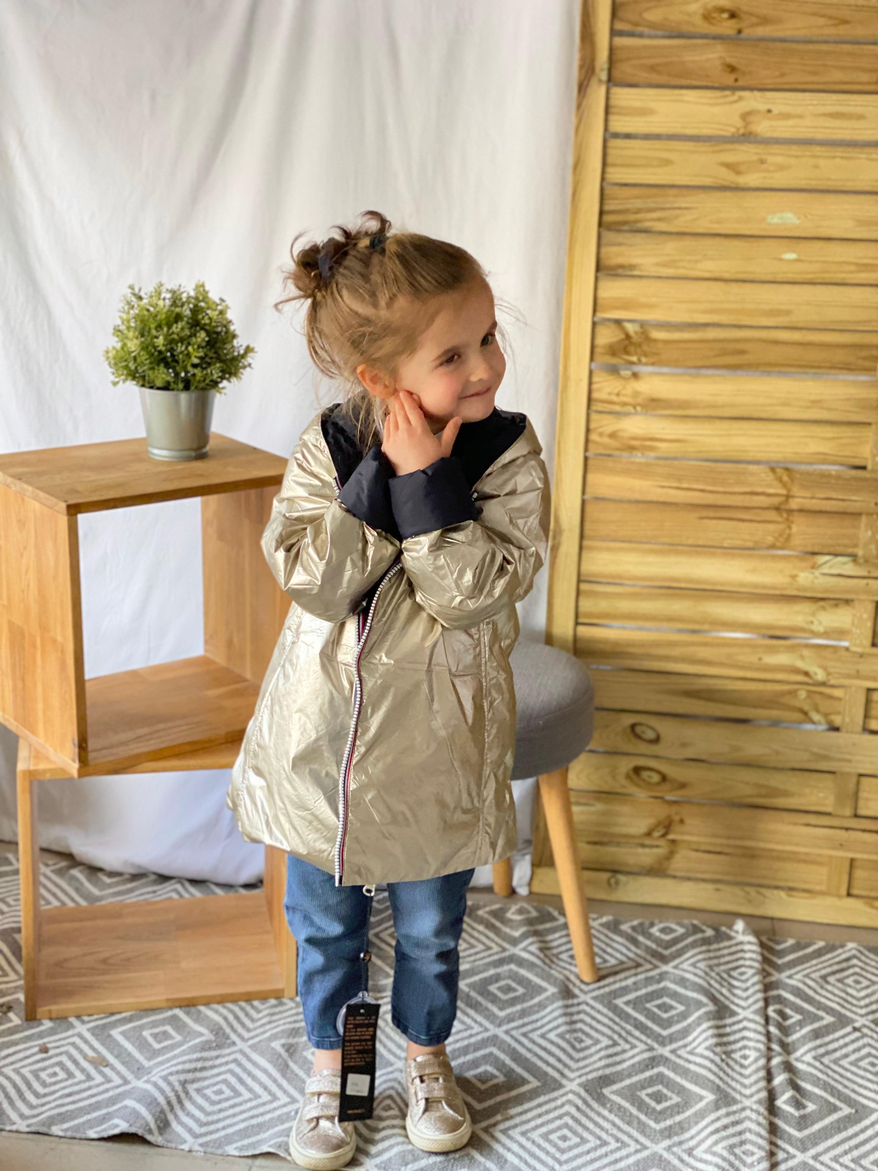 *** PROMO - Taille 10 ans (XXS) Imperméable réversible rembourré LOUISON KIDS enfant (mixte) - Marine / Doré