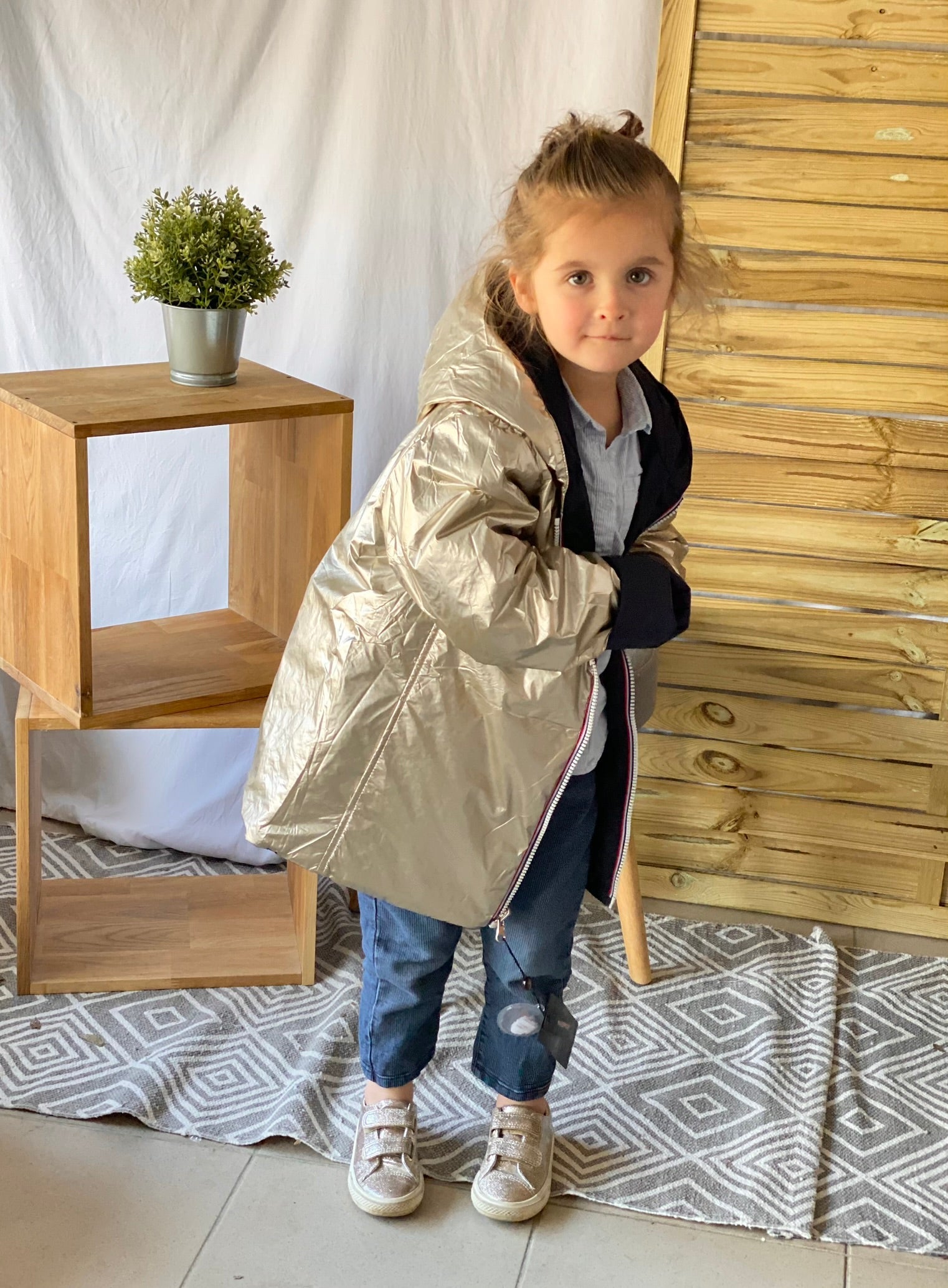 *** PROMO - Taille 10 ans (XXS) Imperméable réversible rembourré LOUISON KIDS enfant (mixte) - Marine / Doré