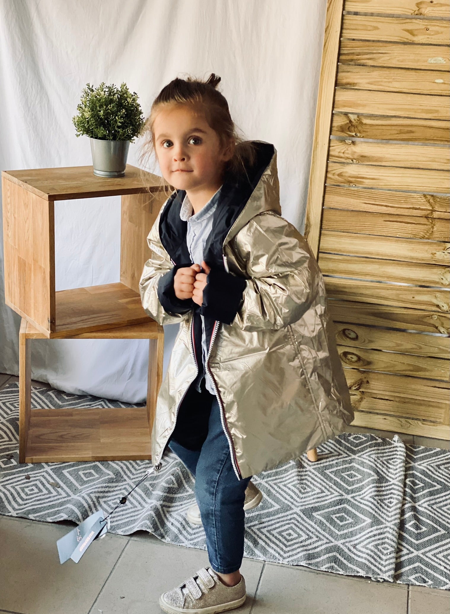 *** PROMO - Taille 10 ans (XXS) Imperméable réversible rembourré LOUISON KIDS enfant (mixte) - Marine / Doré