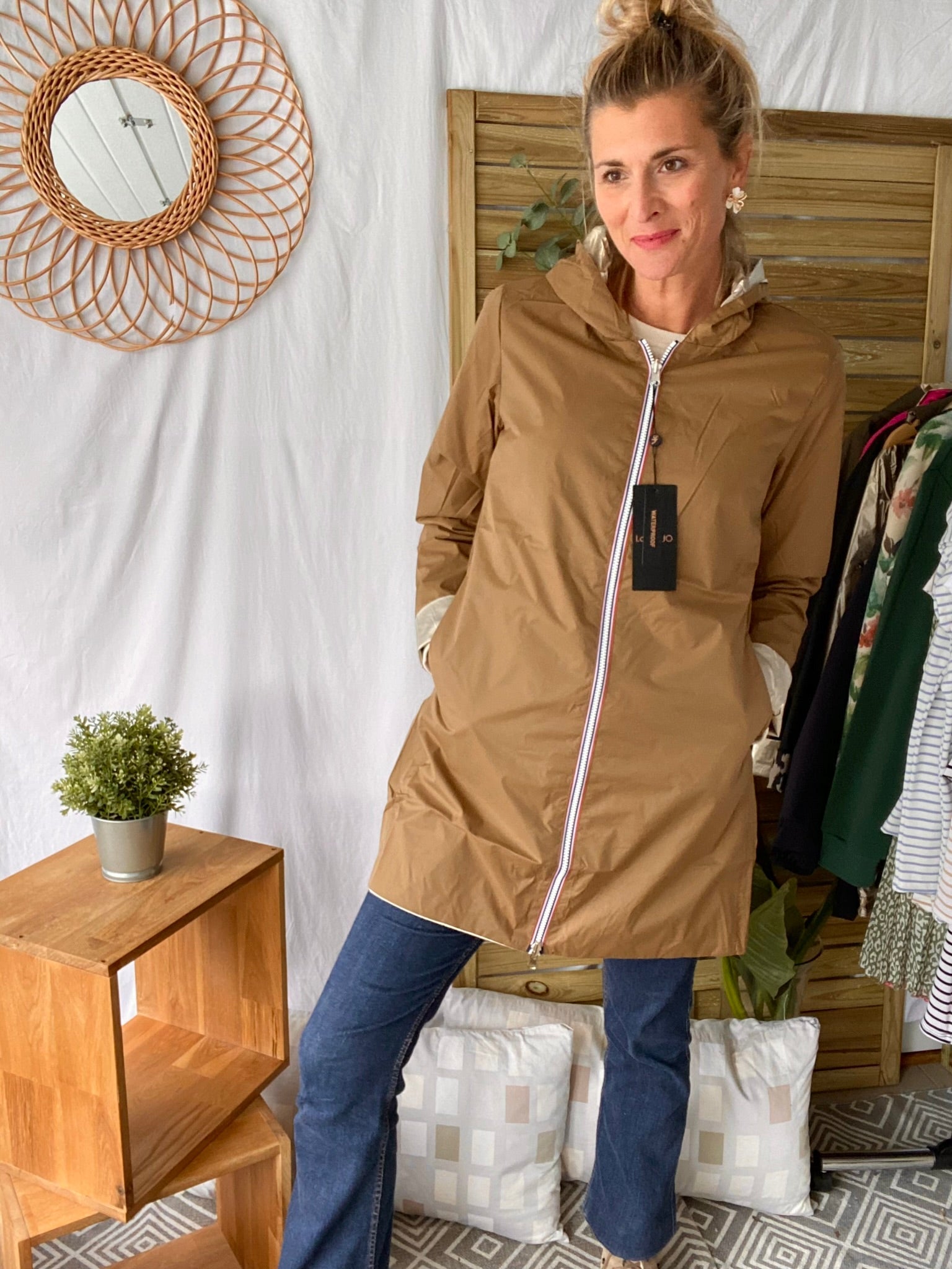 *** PROMO - Taille XL - Imperméable réversible léger GARANCE LONG - Camel/Doré - Laura Jo