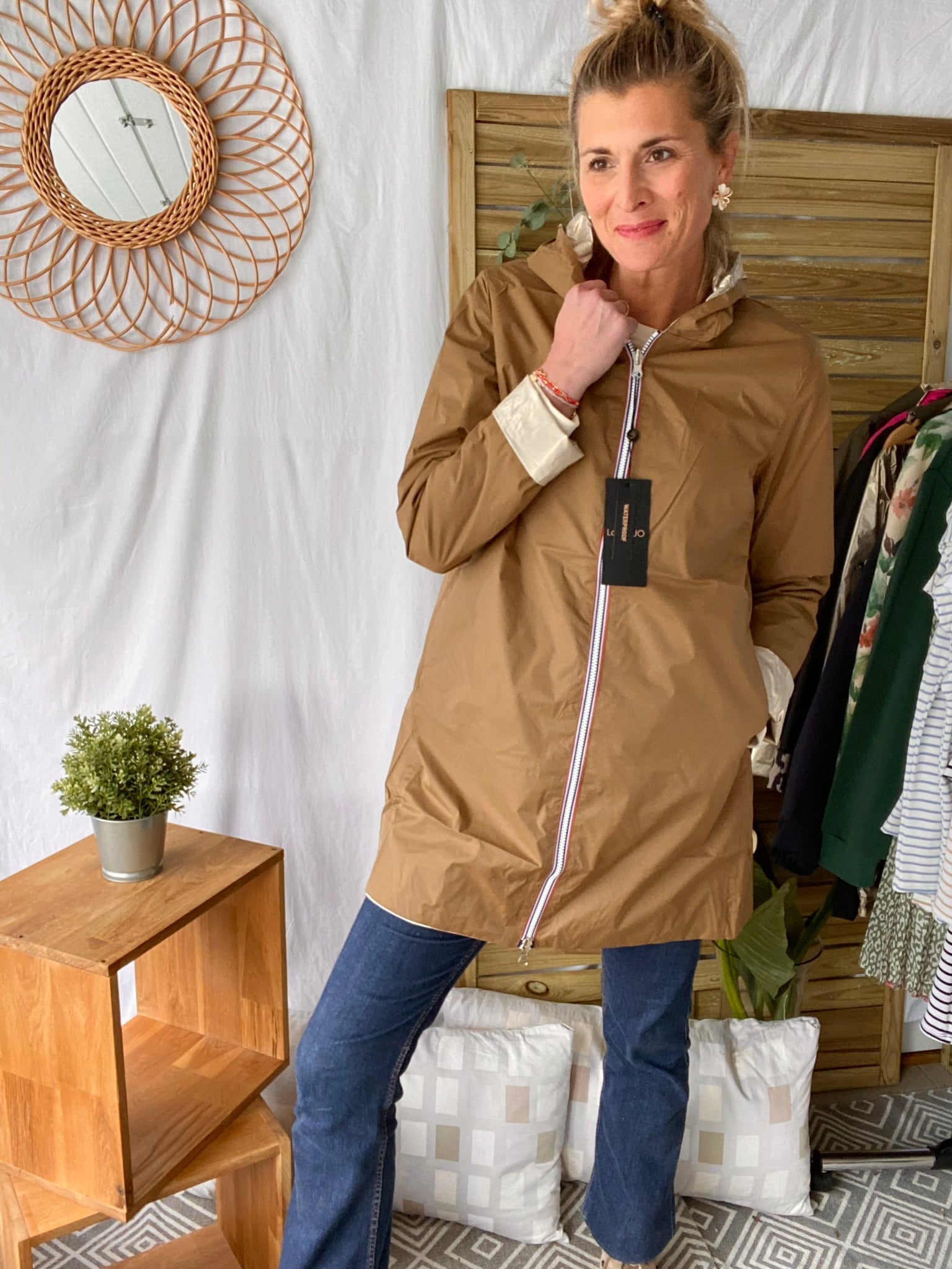 *** PROMO - Taille XL - Imperméable réversible léger GARANCE LONG - Camel/Doré - Laura Jo