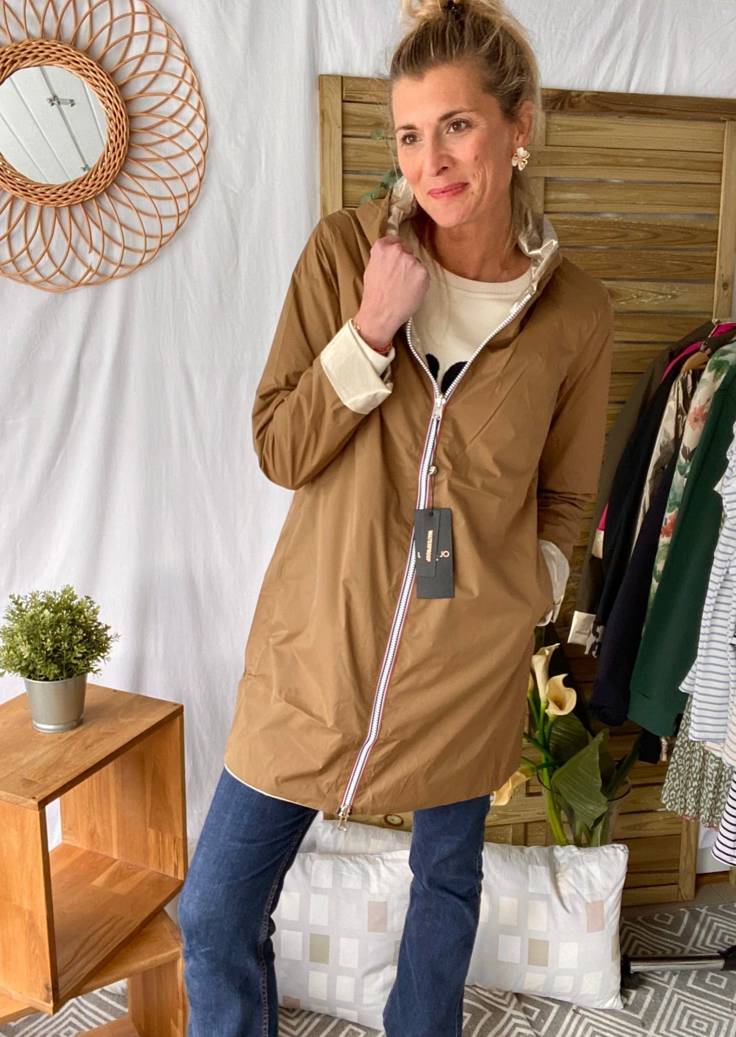 *** PROMO - Taille XL - Imperméable réversible léger GARANCE LONG - Camel/Doré - Laura Jo