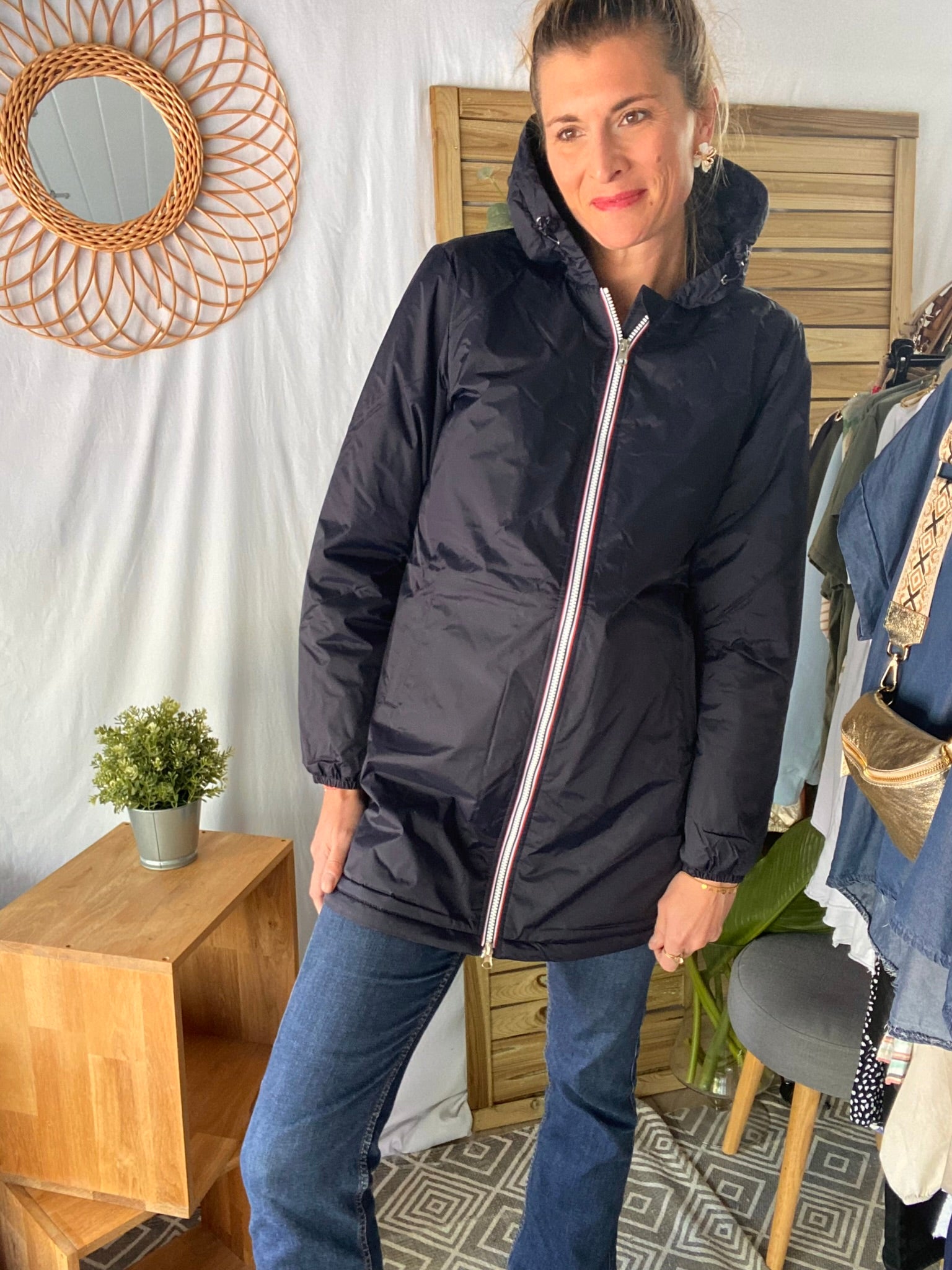 Parka Imperm able LOUISE LONG fourr Bleu Marine Laura Jo