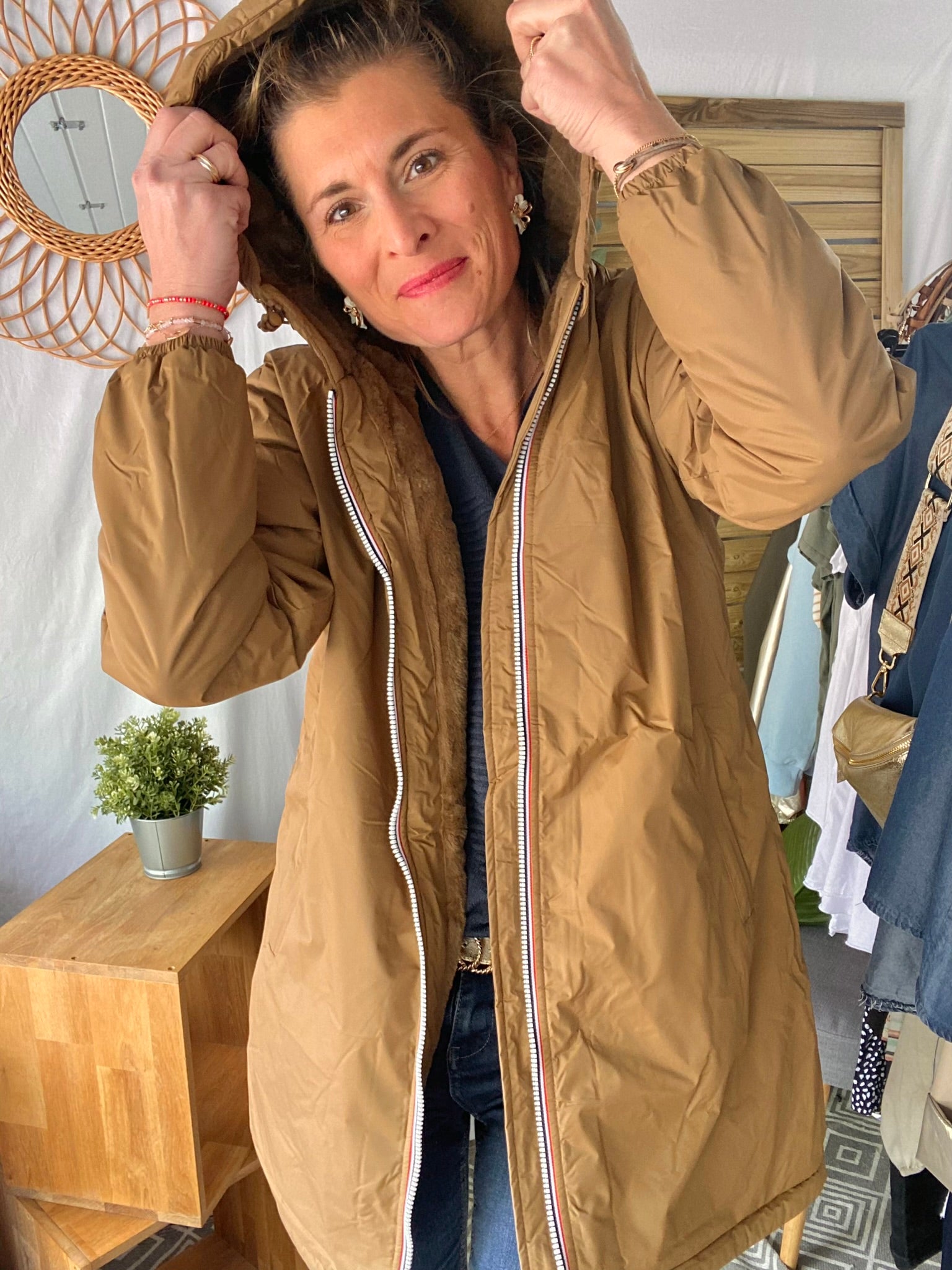 Parka Imperméable LOUISE LONG fourré - Camel - Laura Jo