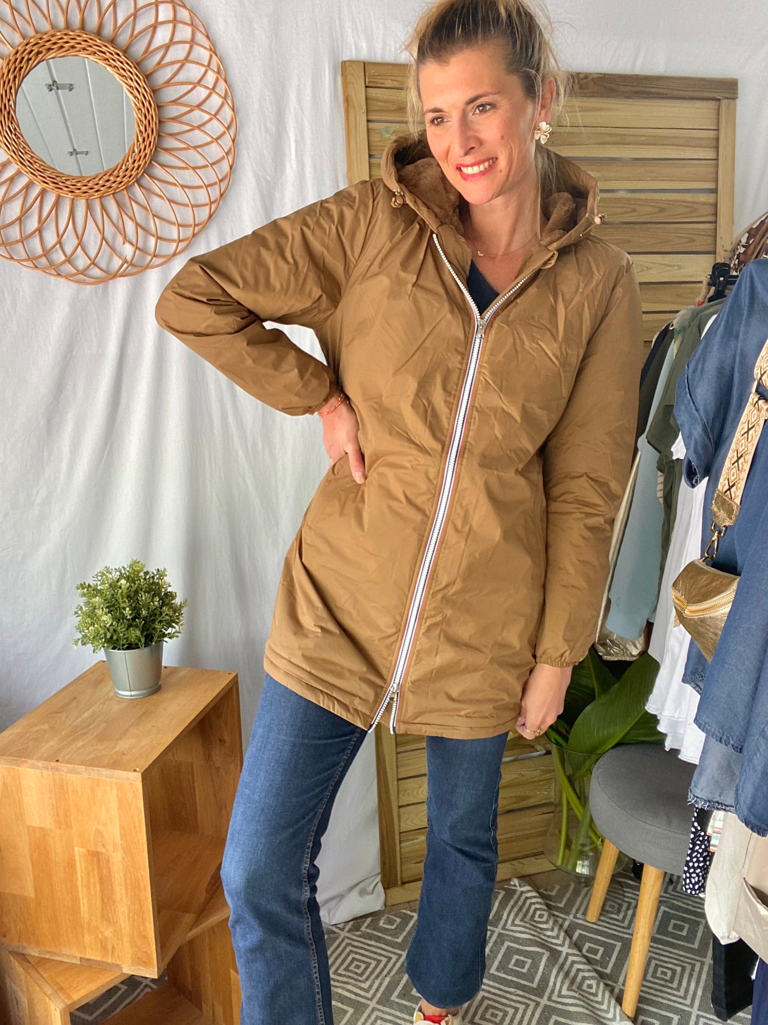 Parka Imperméable LOUISE LONG fourré - Camel - Laura Jo