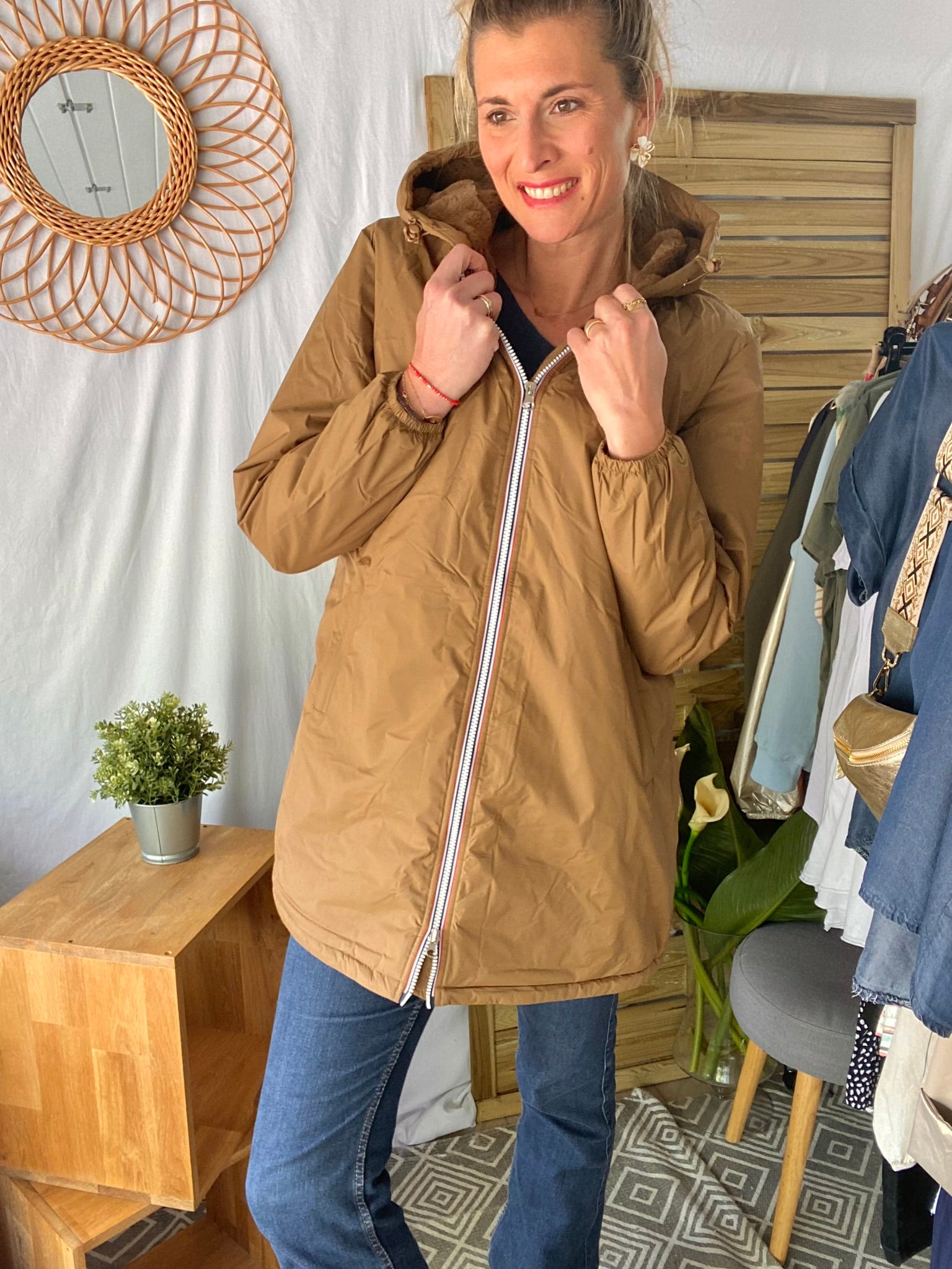 Parka Imperméable LOUISE LONG fourré - Camel - Laura Jo