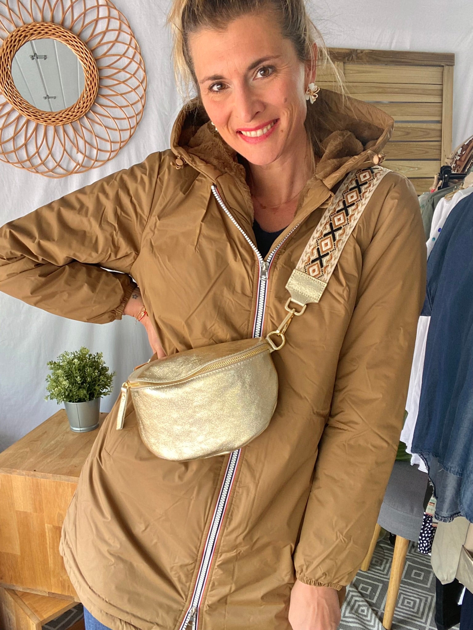 Parka Imperméable LOUISE LONG fourré - Camel - Laura Jo