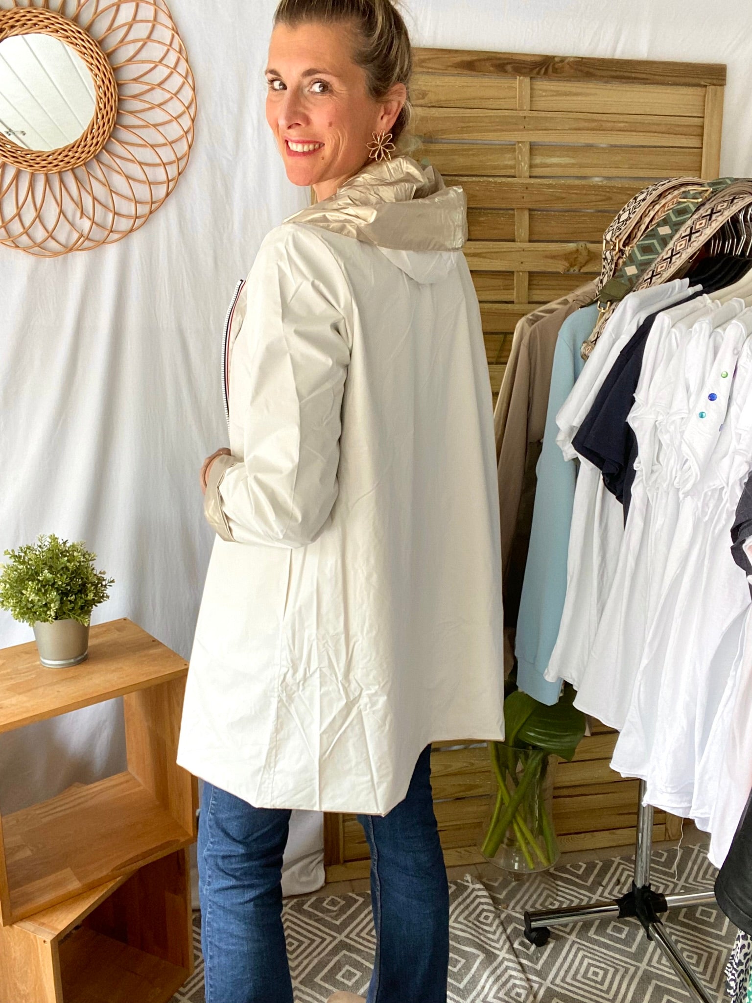 Imperméable réversible léger GARANCE LONG - Blanc/Doré - Laura Jo