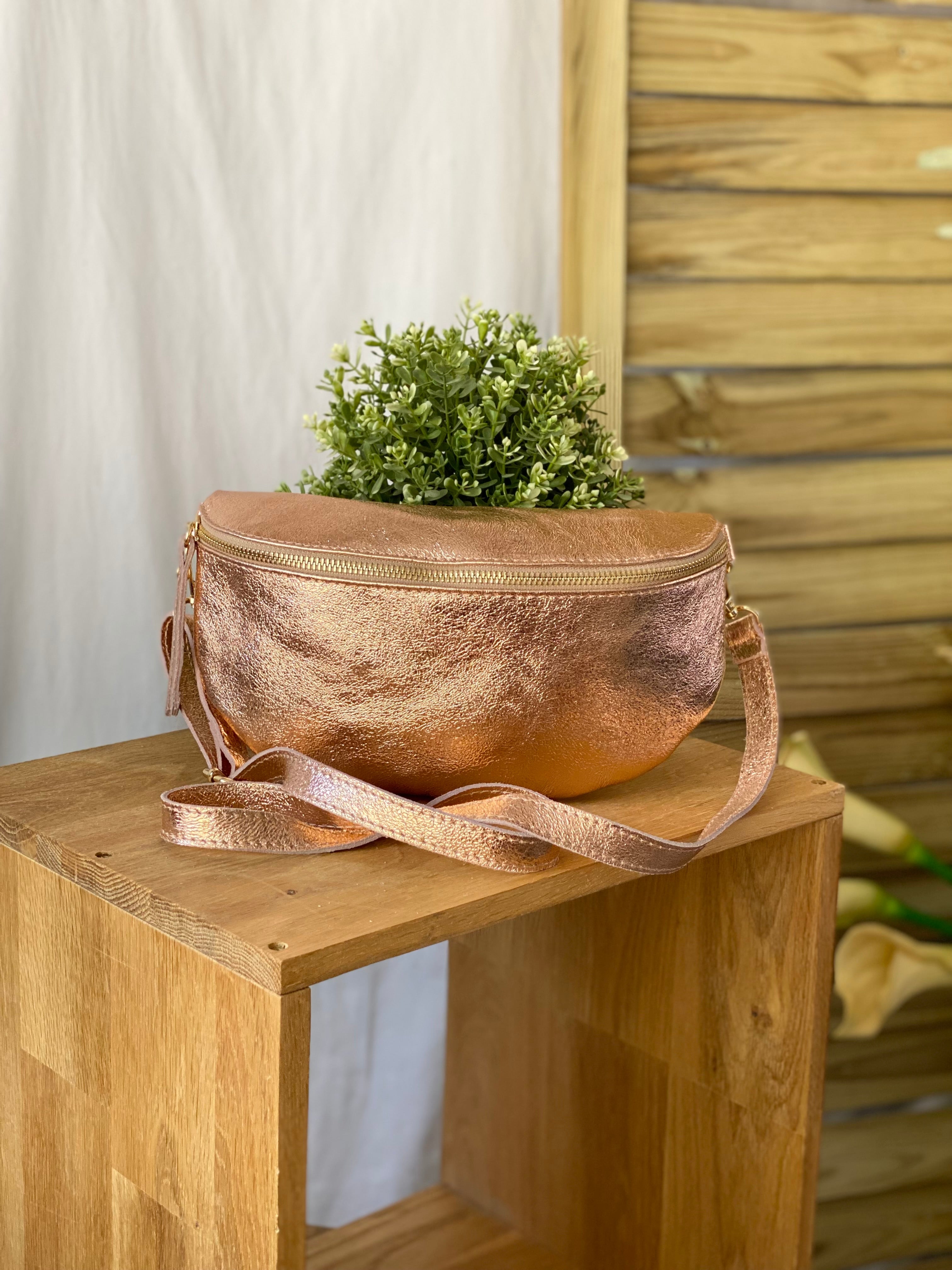 Sac banane L en cuir irisé 28cm - JOYCE - Cuivre rosé (rose Gold)